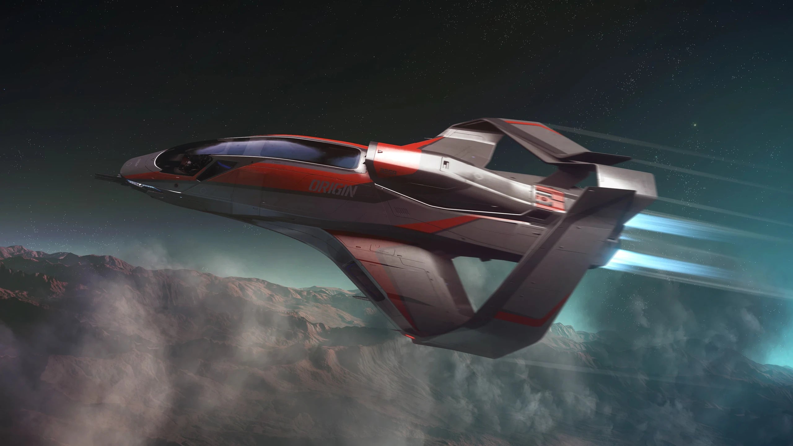 325a - Flying fast over clouded mountains in Star Citizen