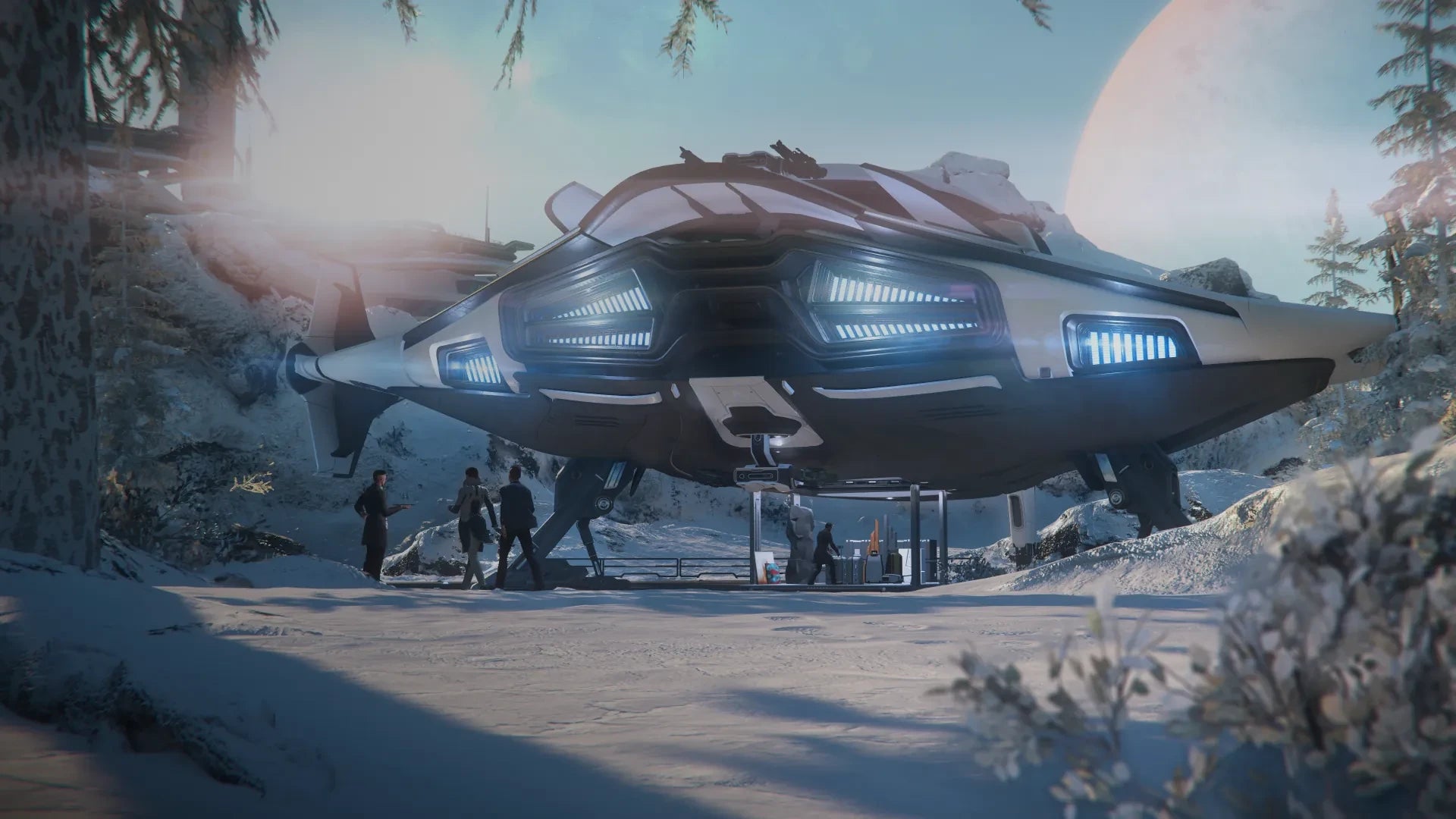 400i - landed in snow with cargo lift down - Rear in Star Citizen