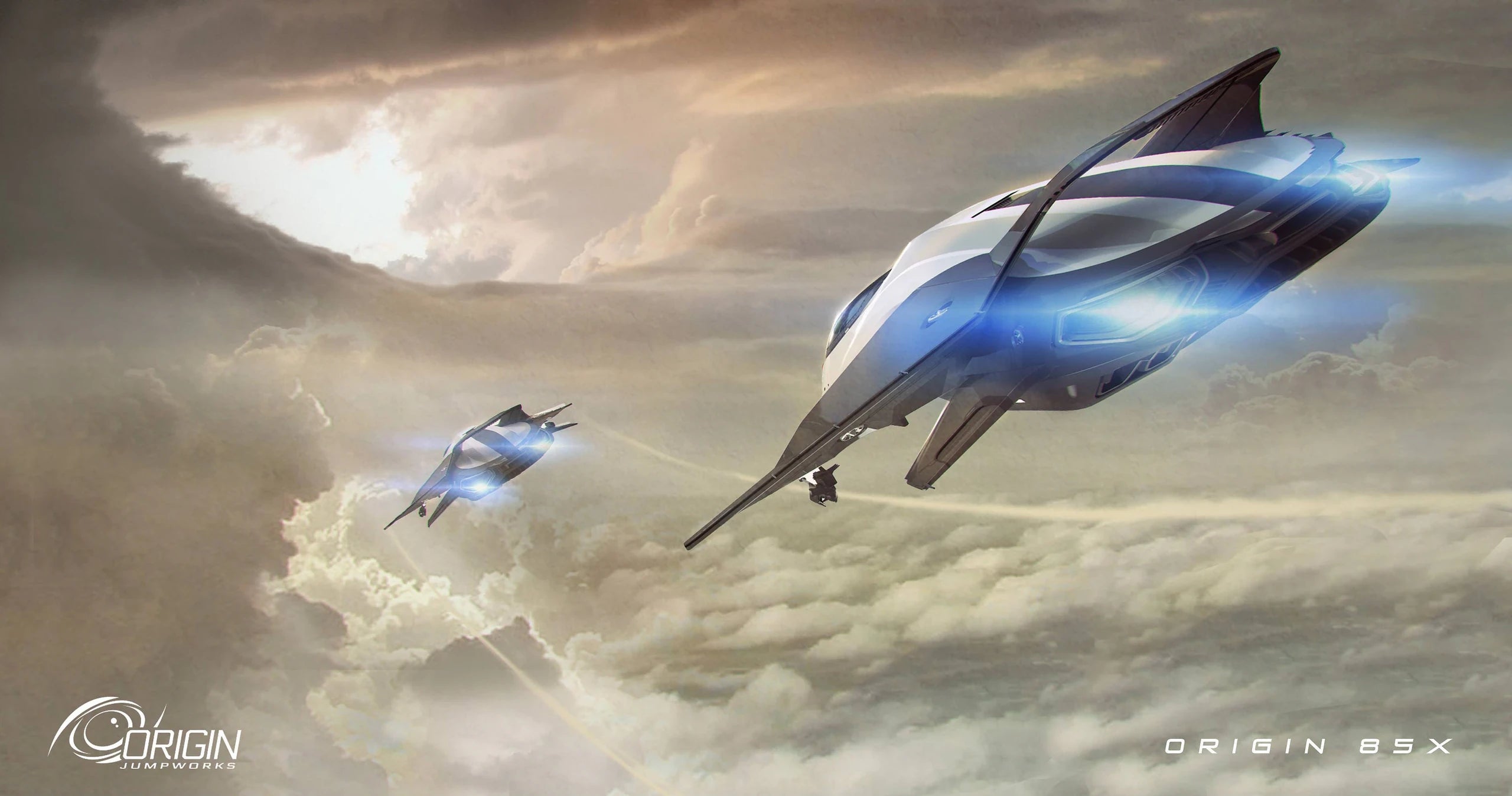 85x - x2 in formation flying through clouds - Rear in Star Citizen