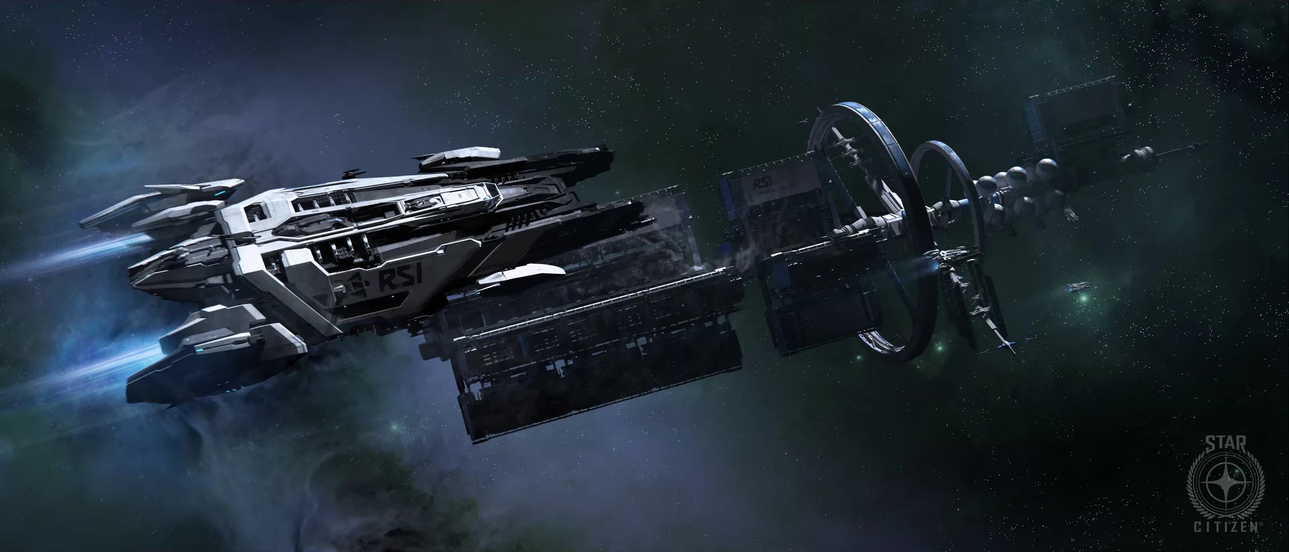 Arrastra - flying over space station in Star Citizen