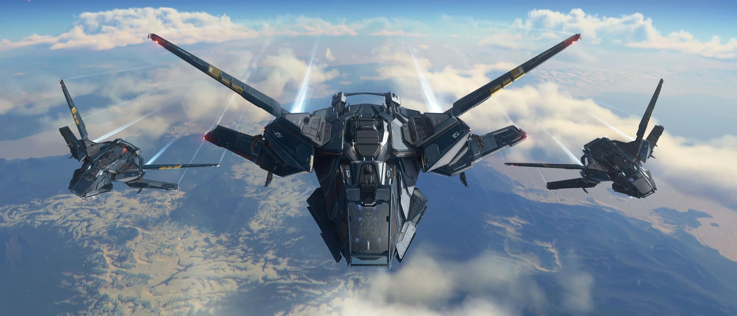 Aurora MK II - x3 flying over clouds in Star Citizen
