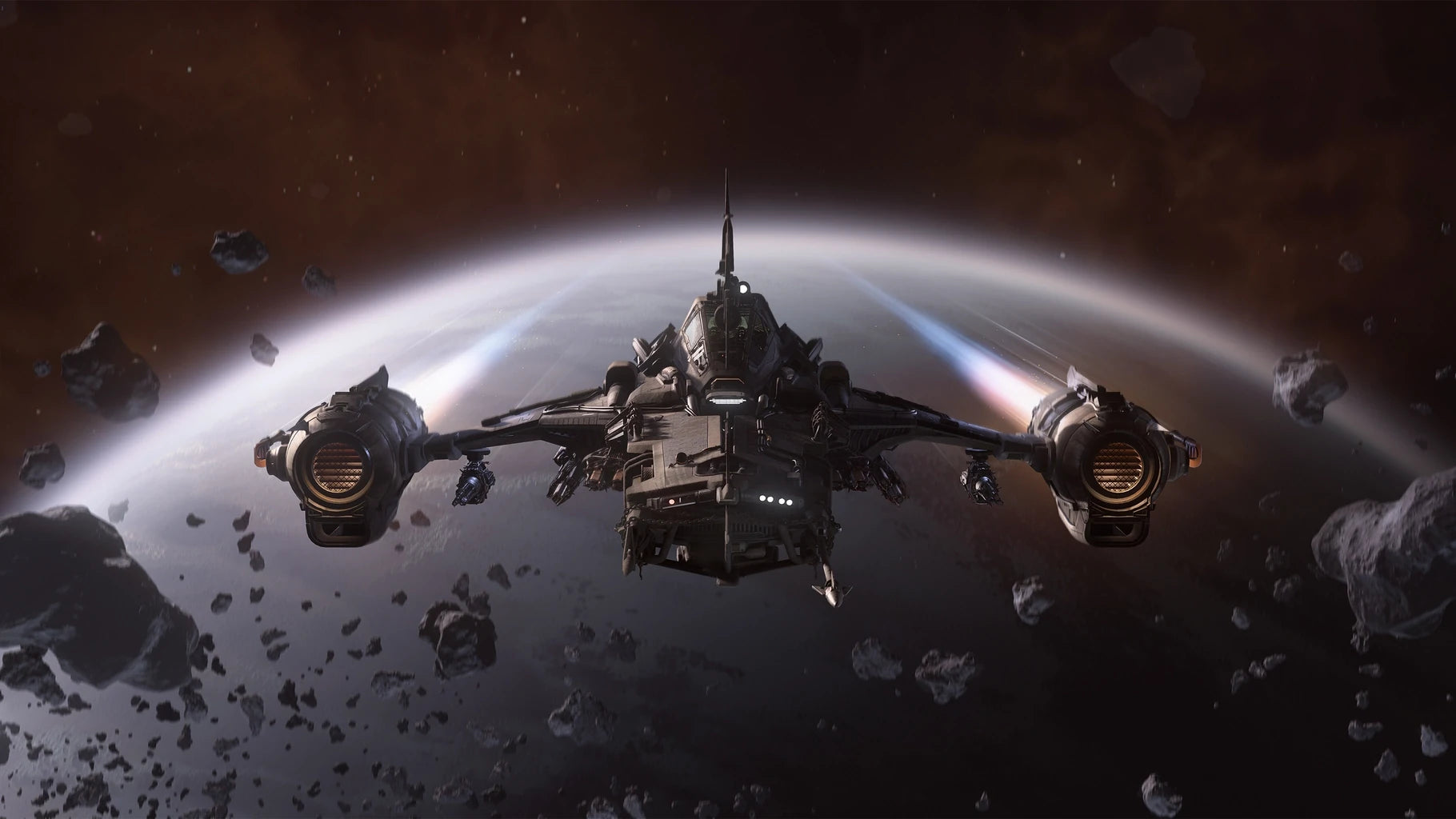 Basher rear engines framed against a planet