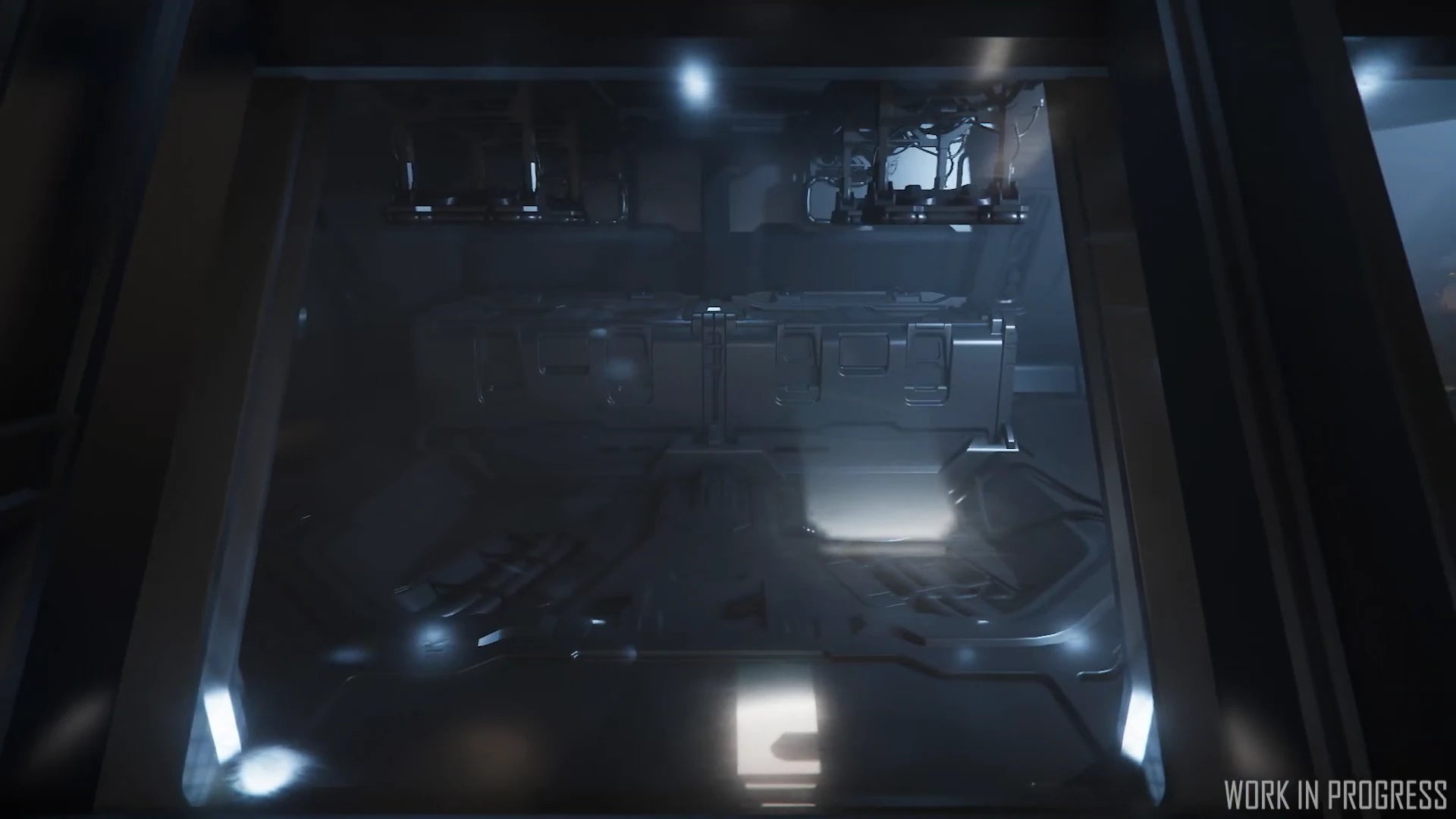 Greybox render of the drone bay in the Carrack .