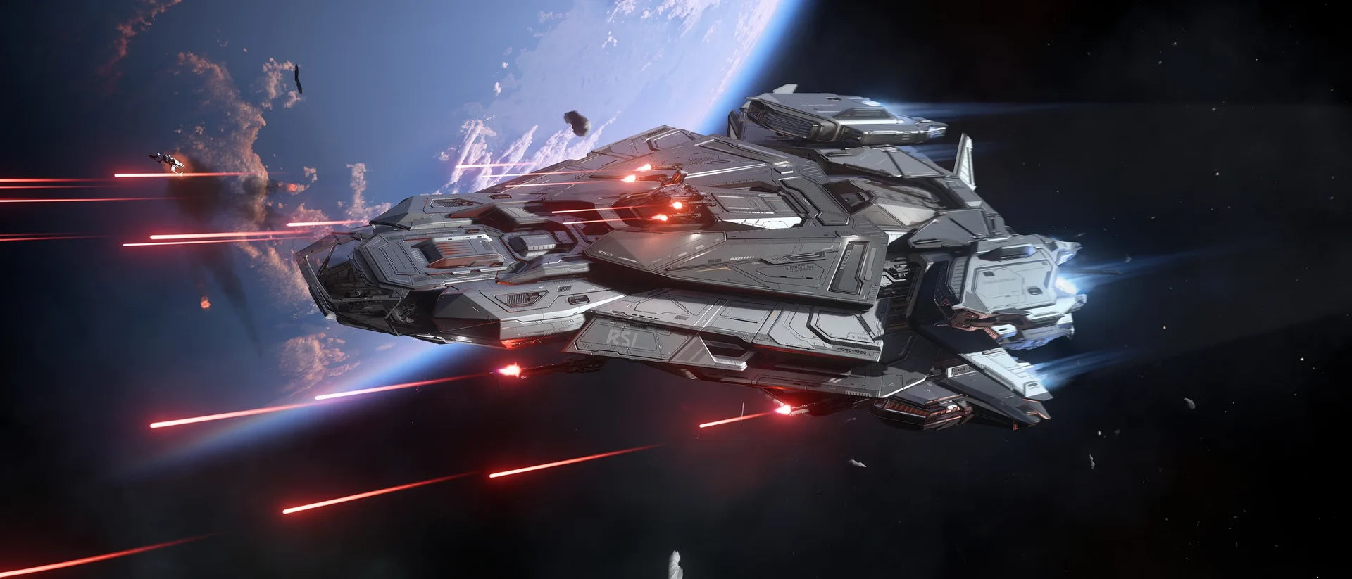 RSI Constellation Mk V Centaurus firing its forward weapons in space