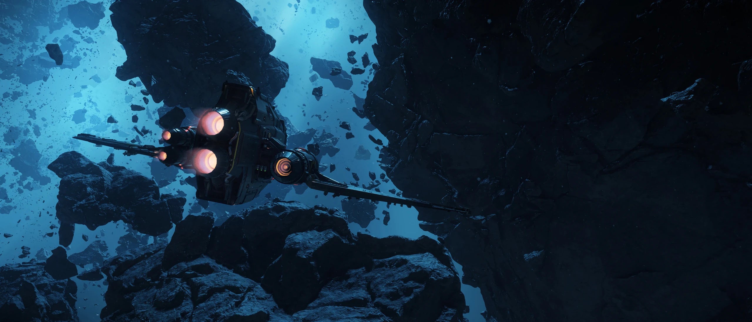 Clipper - flying through debris field in Star Citizen