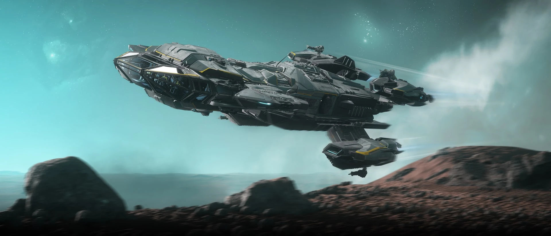 Constellation Taurus - Flying low over world in Star Citizen
