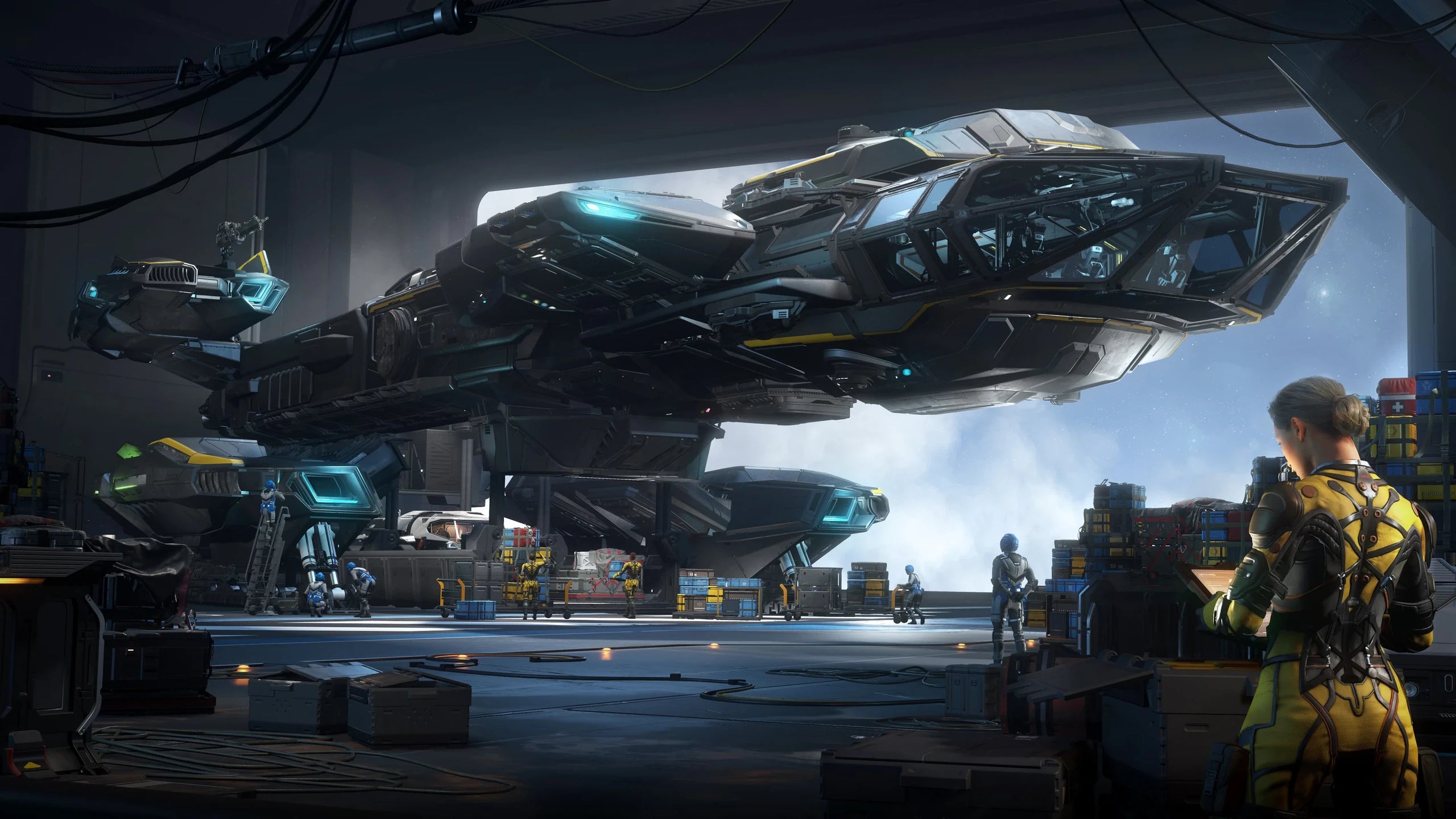 Constellation Taurus - Inside hangar transferring cargo in Star Citizen