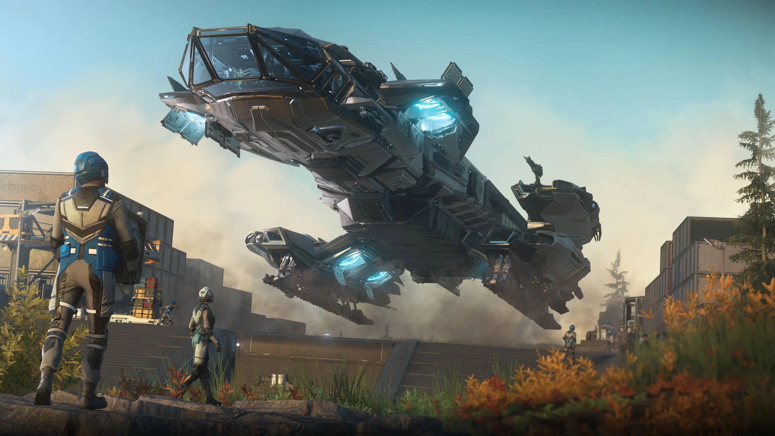 Constellation Taurus - About to land on outdoor pad in Star Citizen
