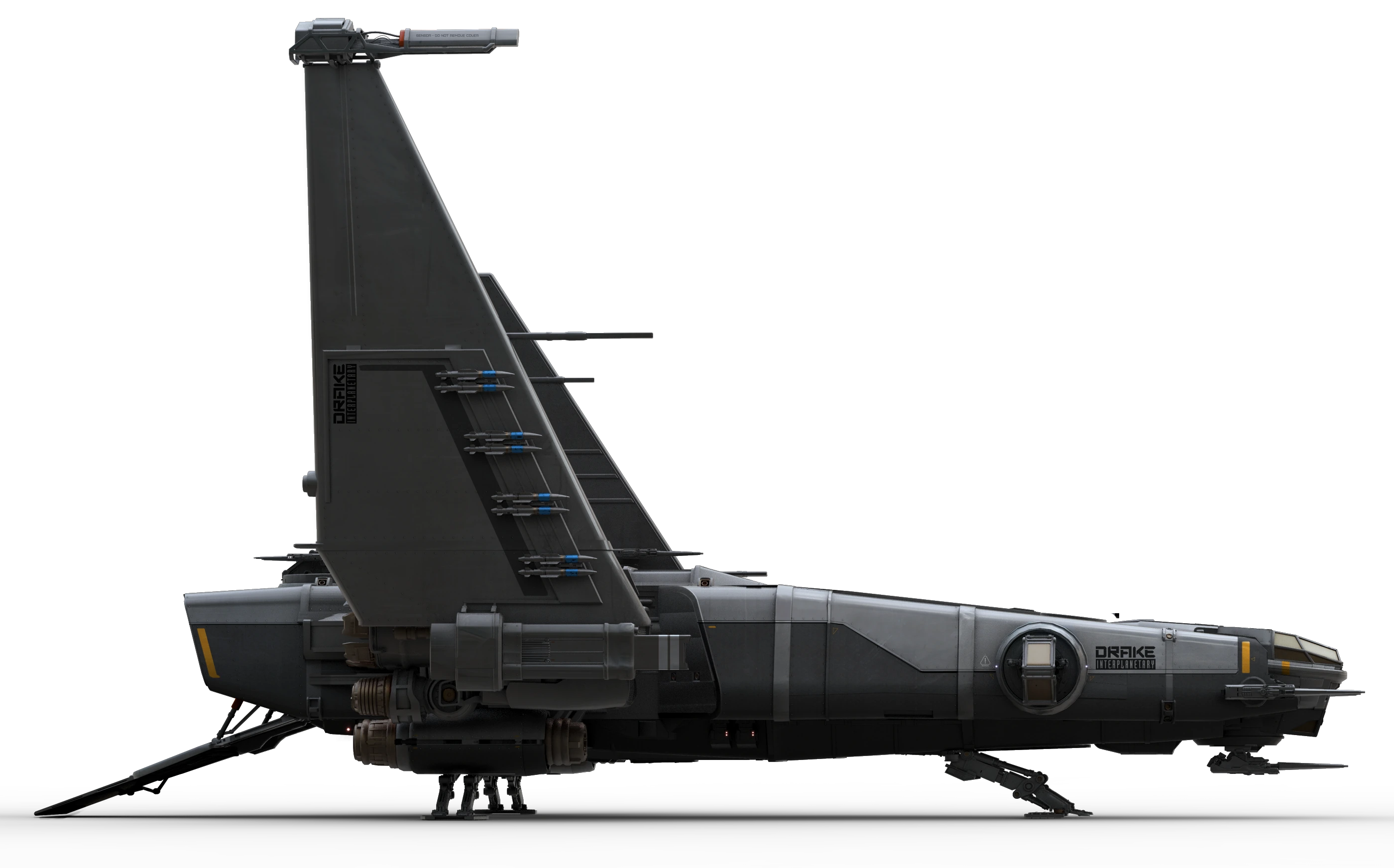 Technical side profile of the Drake Corsair with wings deployed