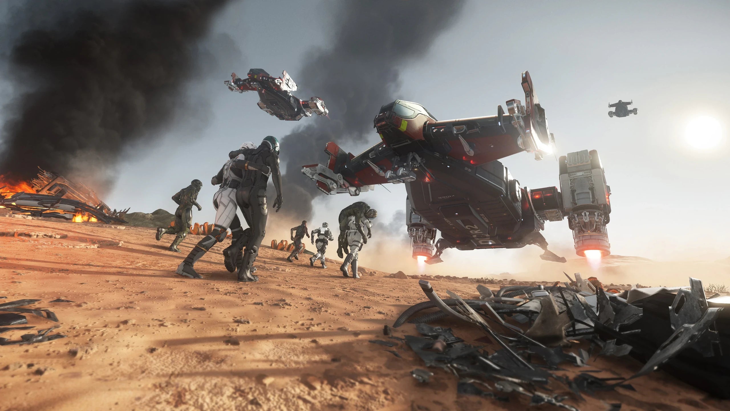 Cutlass Red - A landing Cutlass Red to provide medical support in Star Citizen