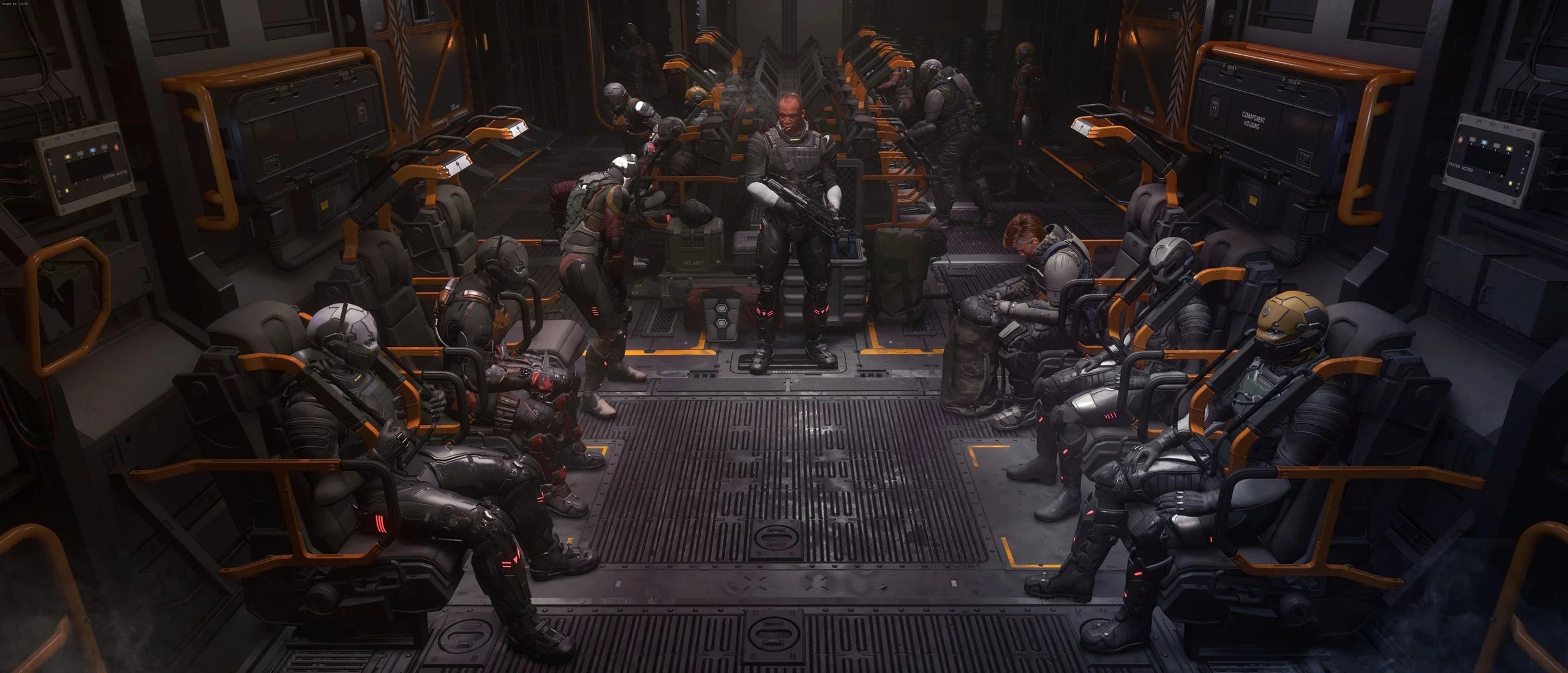 Cutlass Steel - Rear compartment of the Cutlass Steel featuring 18 jump seats in Star Citizen