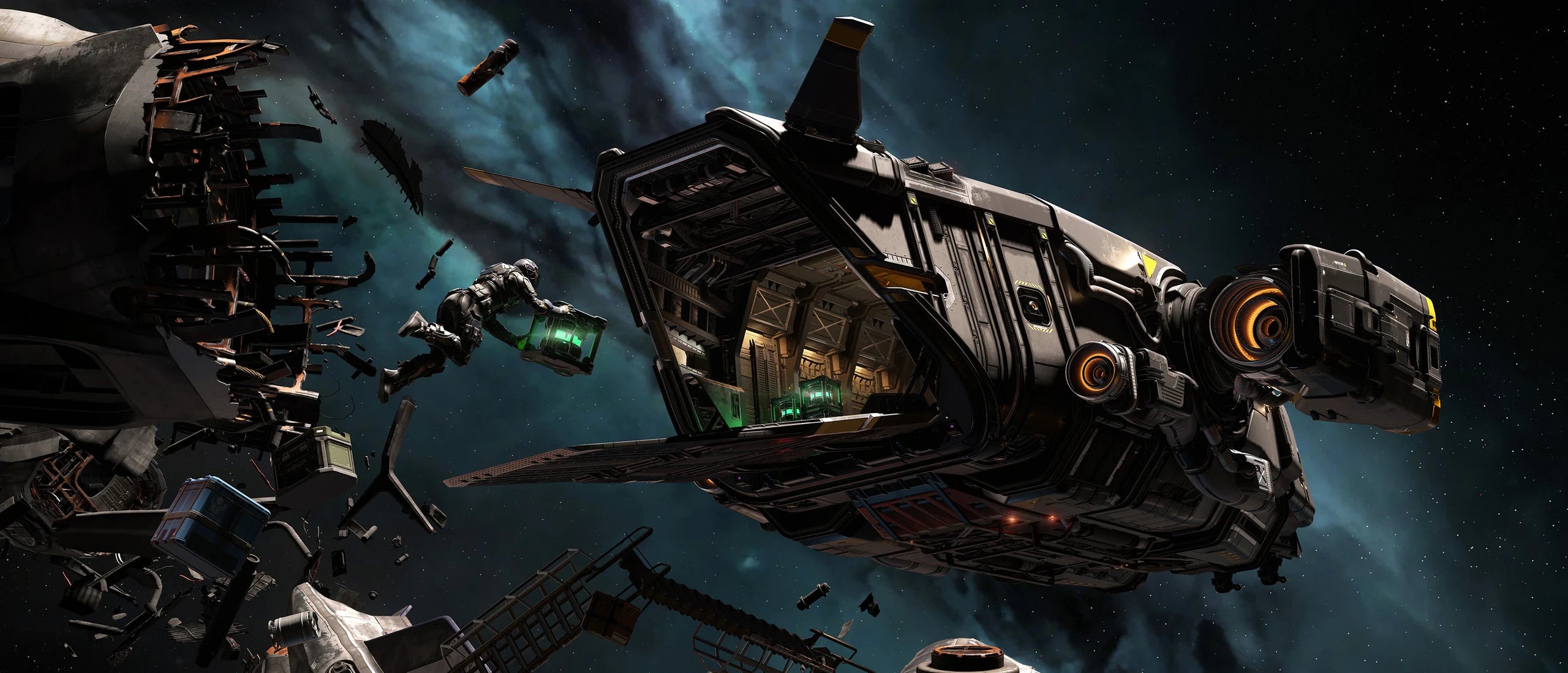 Cutter - beside wreck salvaging cargo in Star Citizen