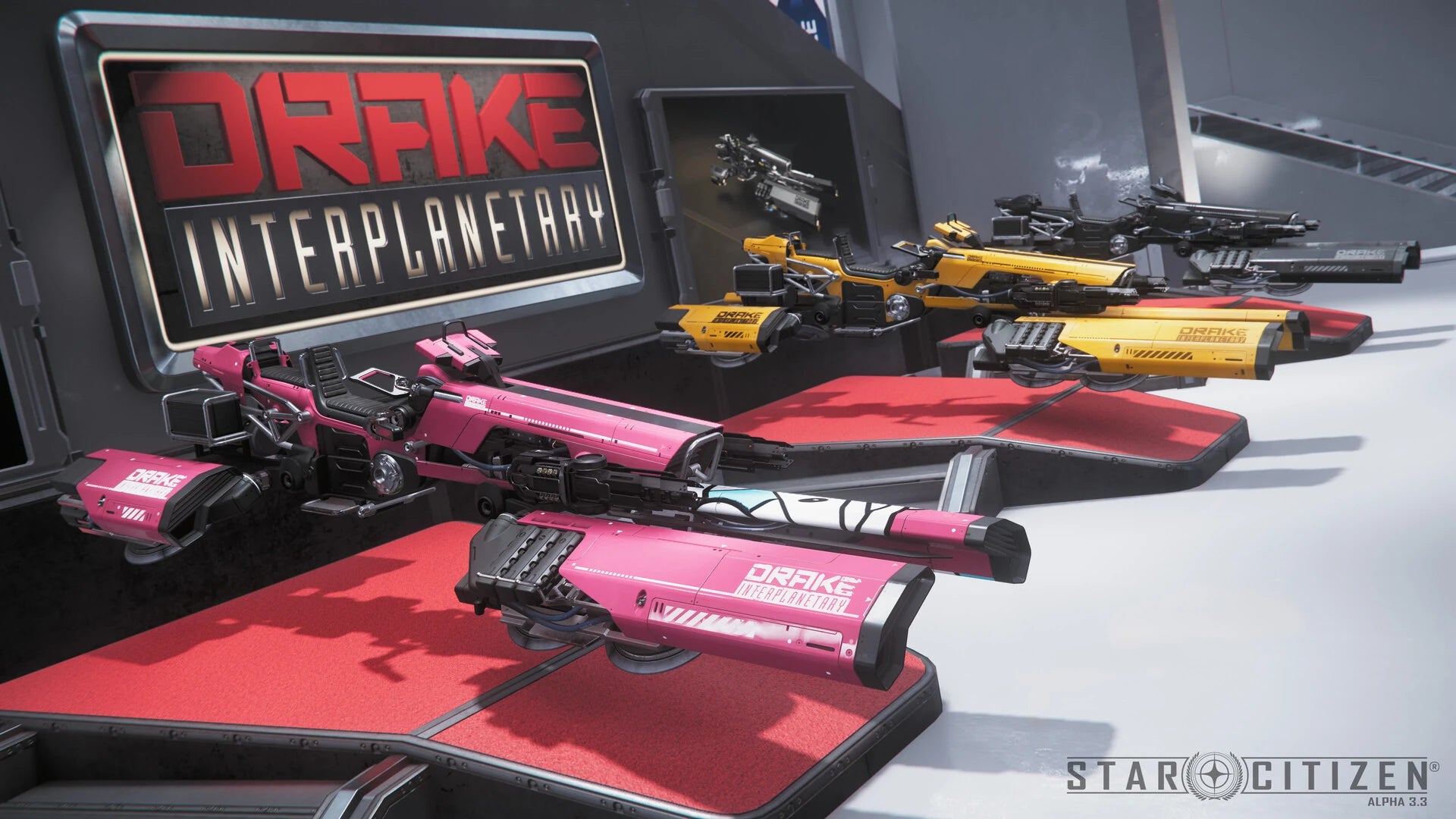 Dragonfly Star Kitten - with other variants at IAE in Star Citizen