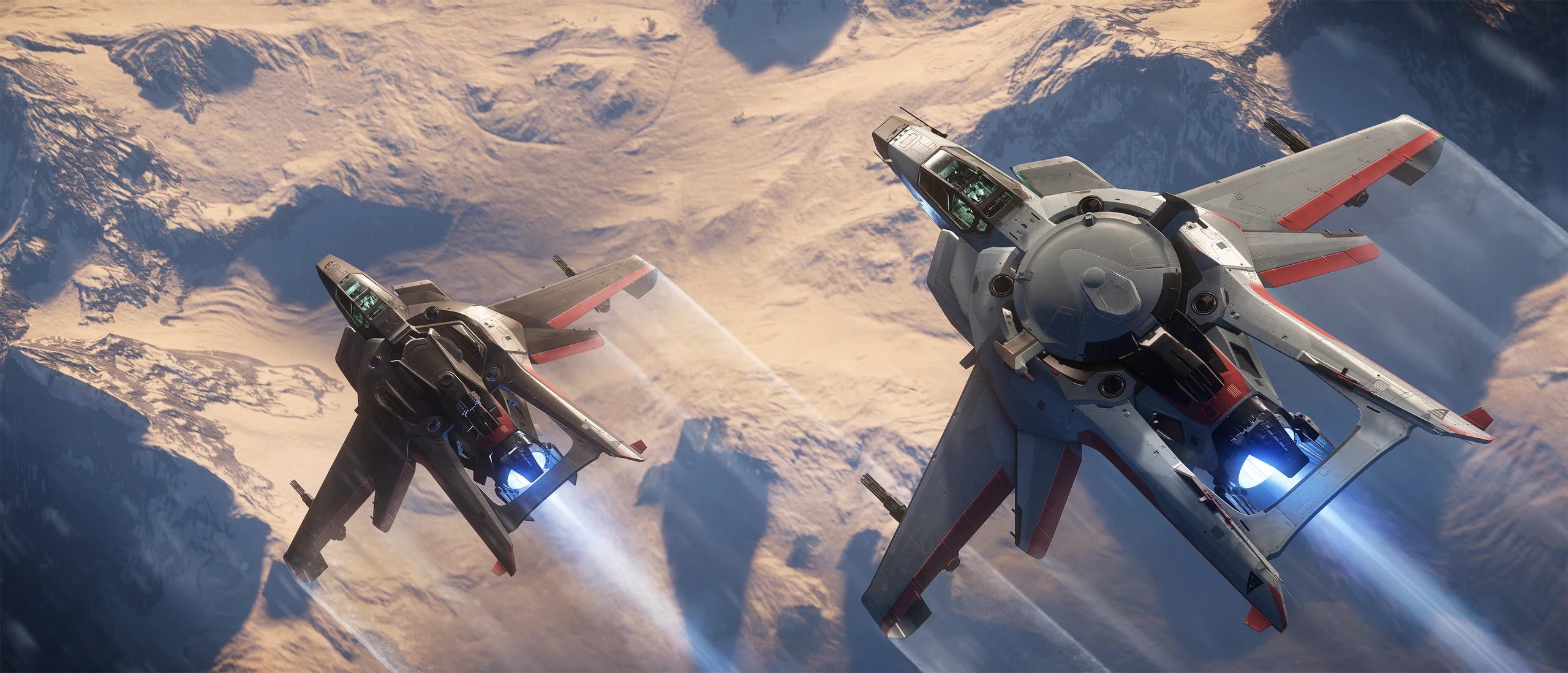 F7C-R Hornet Tracker MK II - F7C-R and S MkII's flying over snowy mountains in Star Citizen