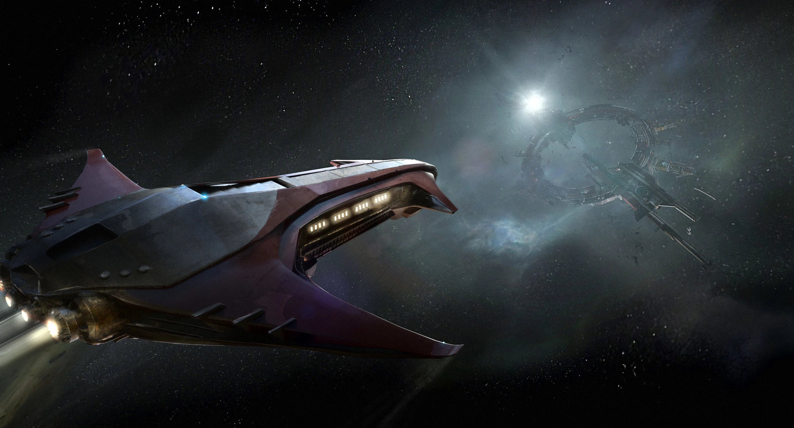 Genesis Starliner - Flying toward Gold Horizon station in Star Citizen