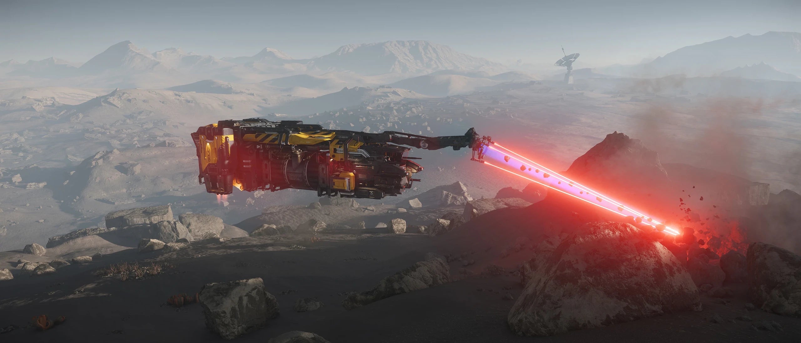 Golem - using mining extractor on rocky world in Star Citizen