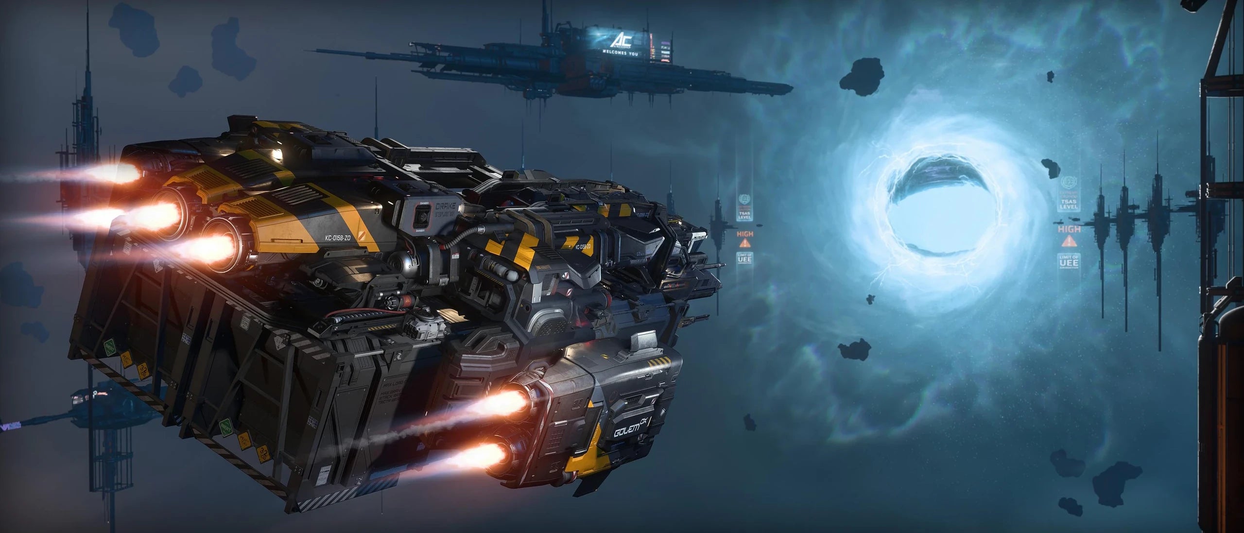 Golem OX - flying towards jump point in Star Citizen