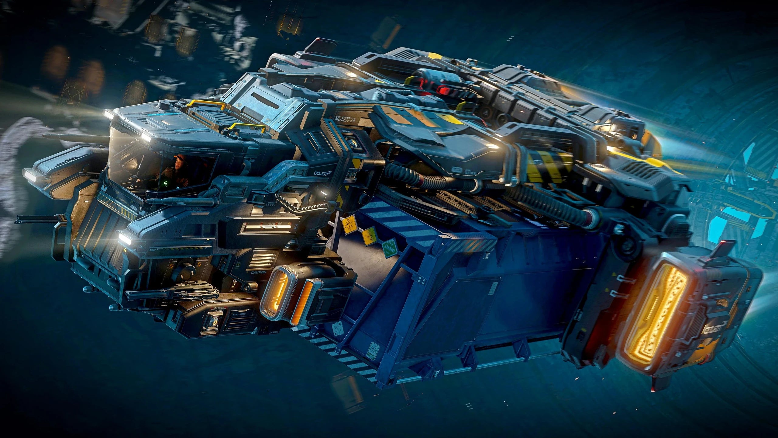 Golem OX - flying through Levski bore hole in Star Citizen