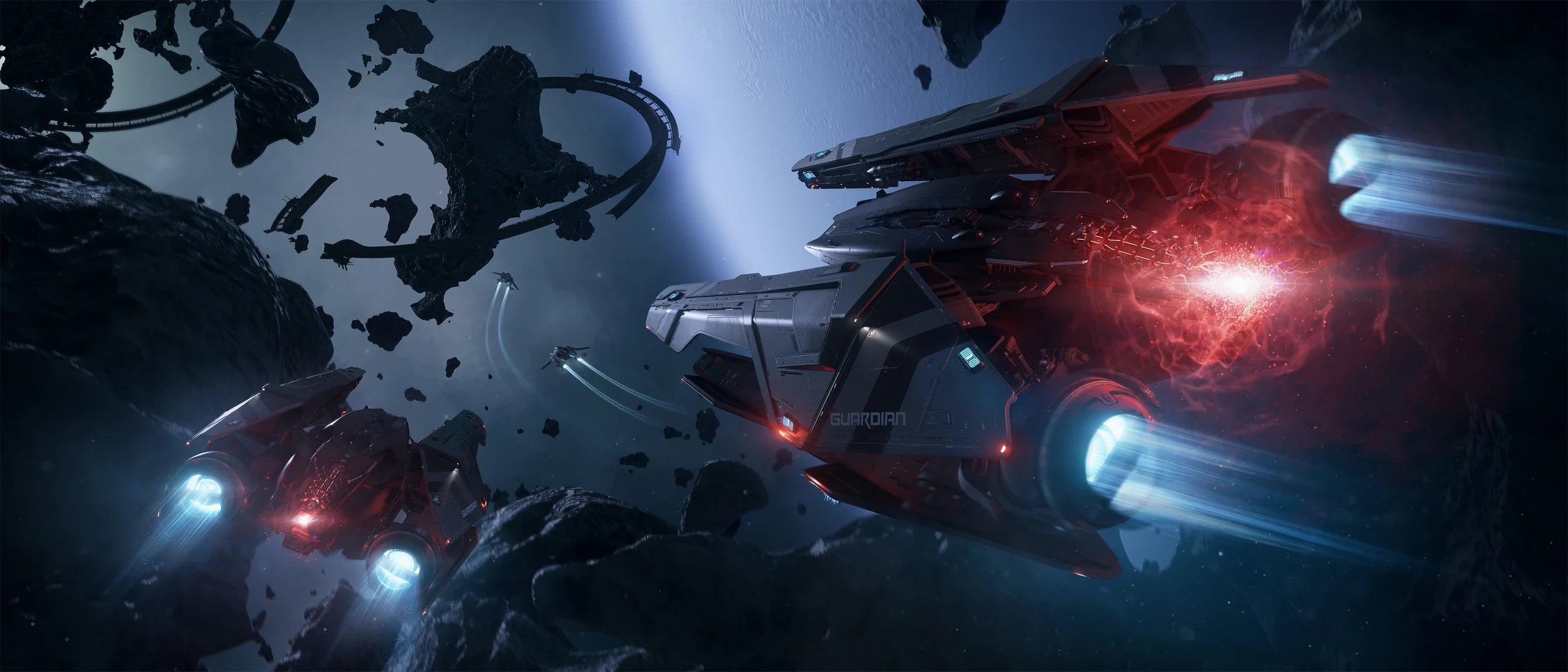 Guardian QI - x2 chasing Vanguards through debris field in Star Citizen