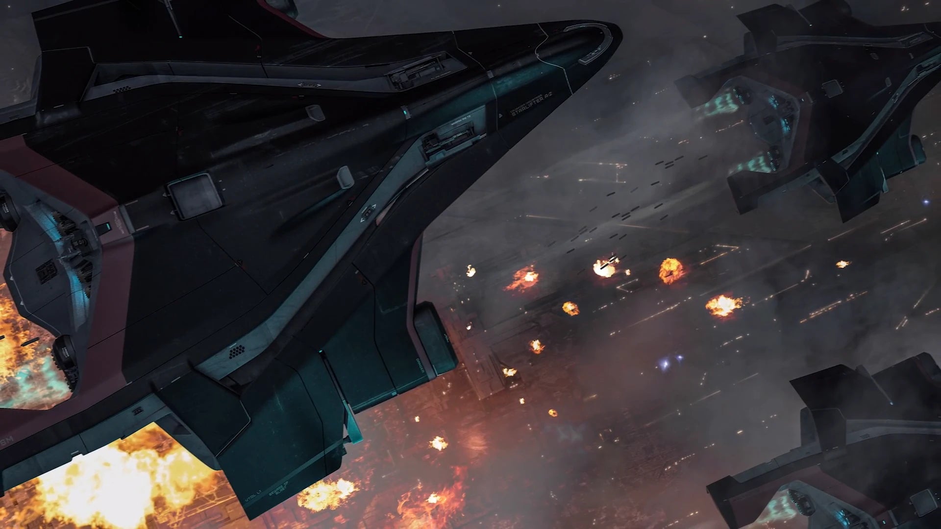Hercules Starlifter A2 - A2 Hercules Starlifter in bombing run in Star Citizen