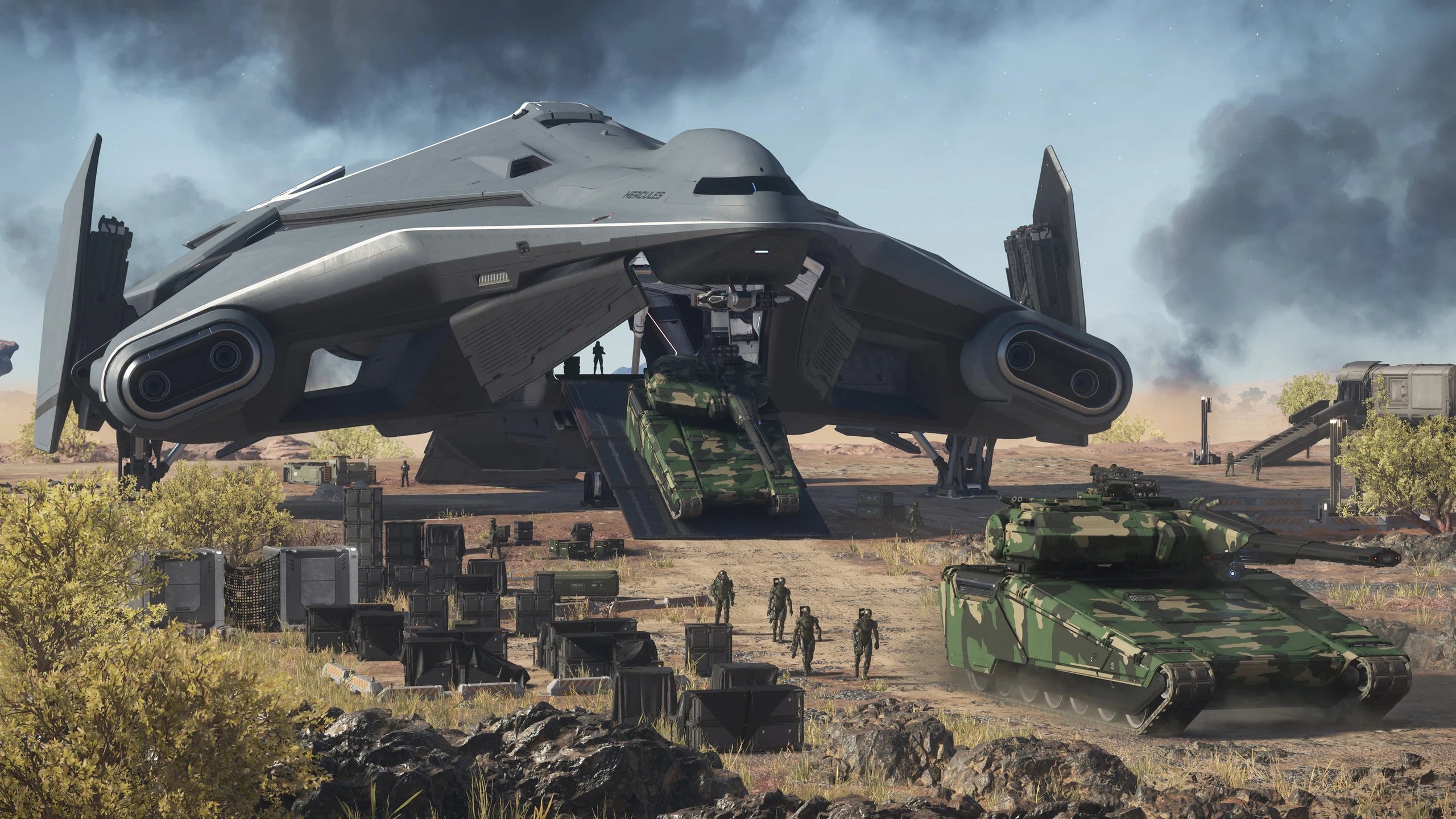 Hercules Starlifter M2 - Nova driving out of a M2 Hercules Starlifter in Star Citizen