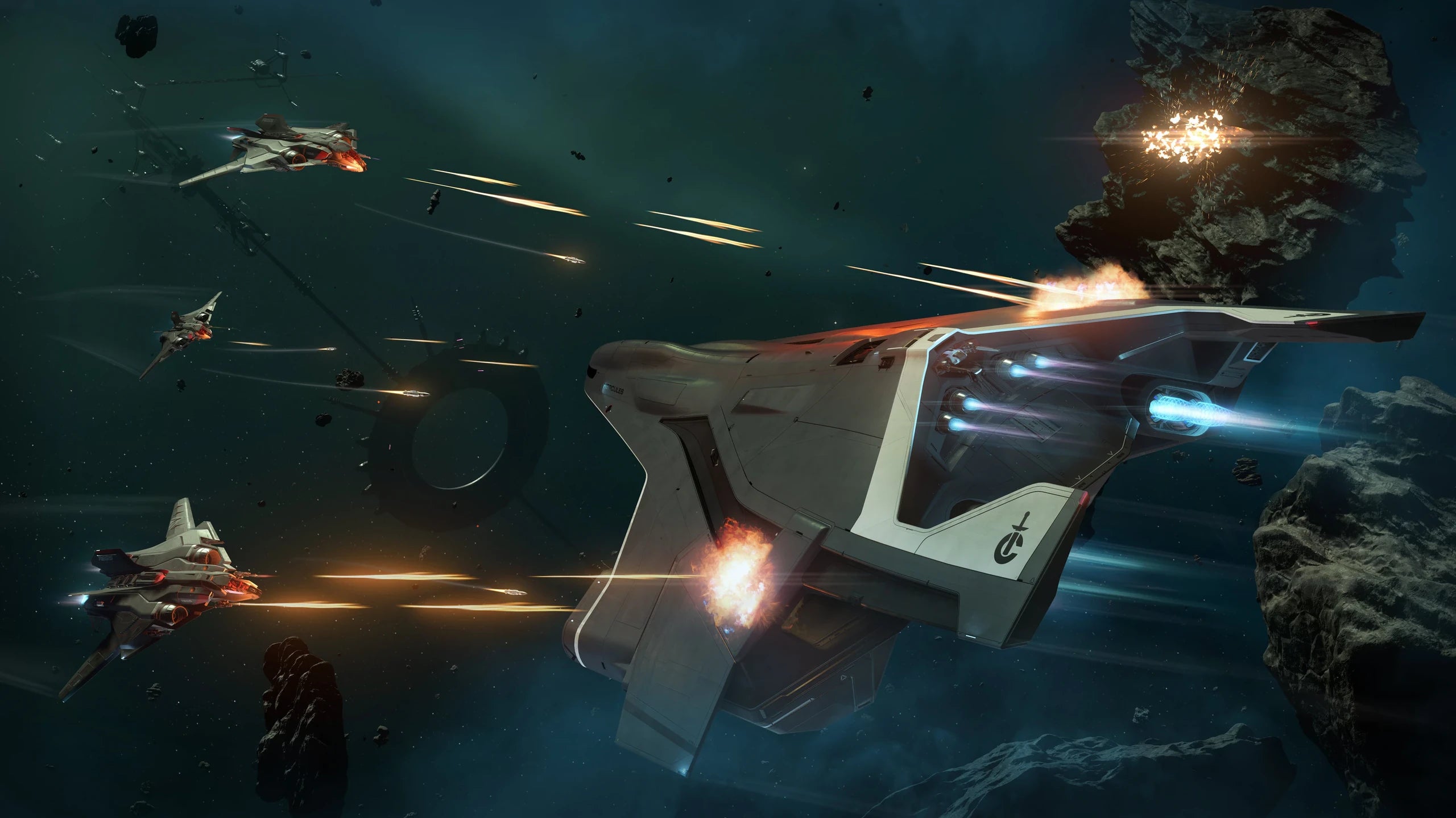 Hercules Starlifter M2 - M2 Hercules Starlifter fighting in space in Star Citizen