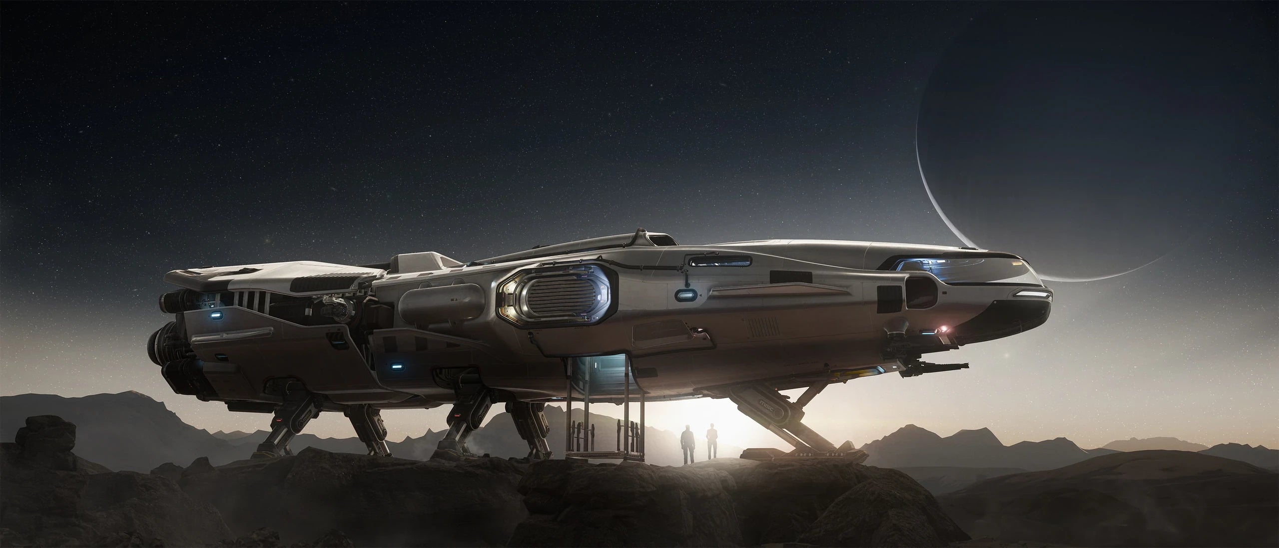 Hull B landed in rocky world with lift down