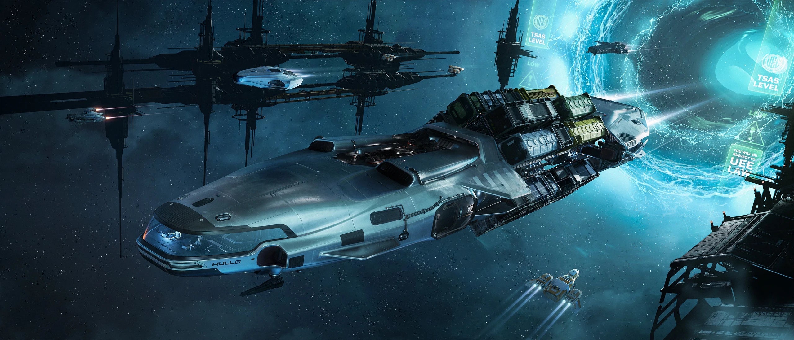 Hull B flying away from a jump point