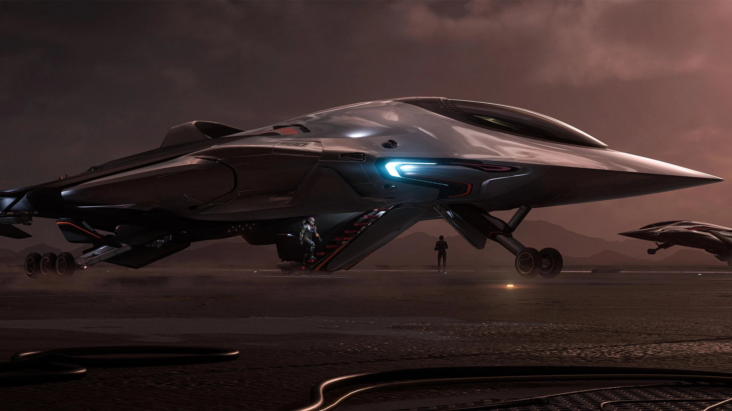 M80 on landing pad with pilot climbing up stairs