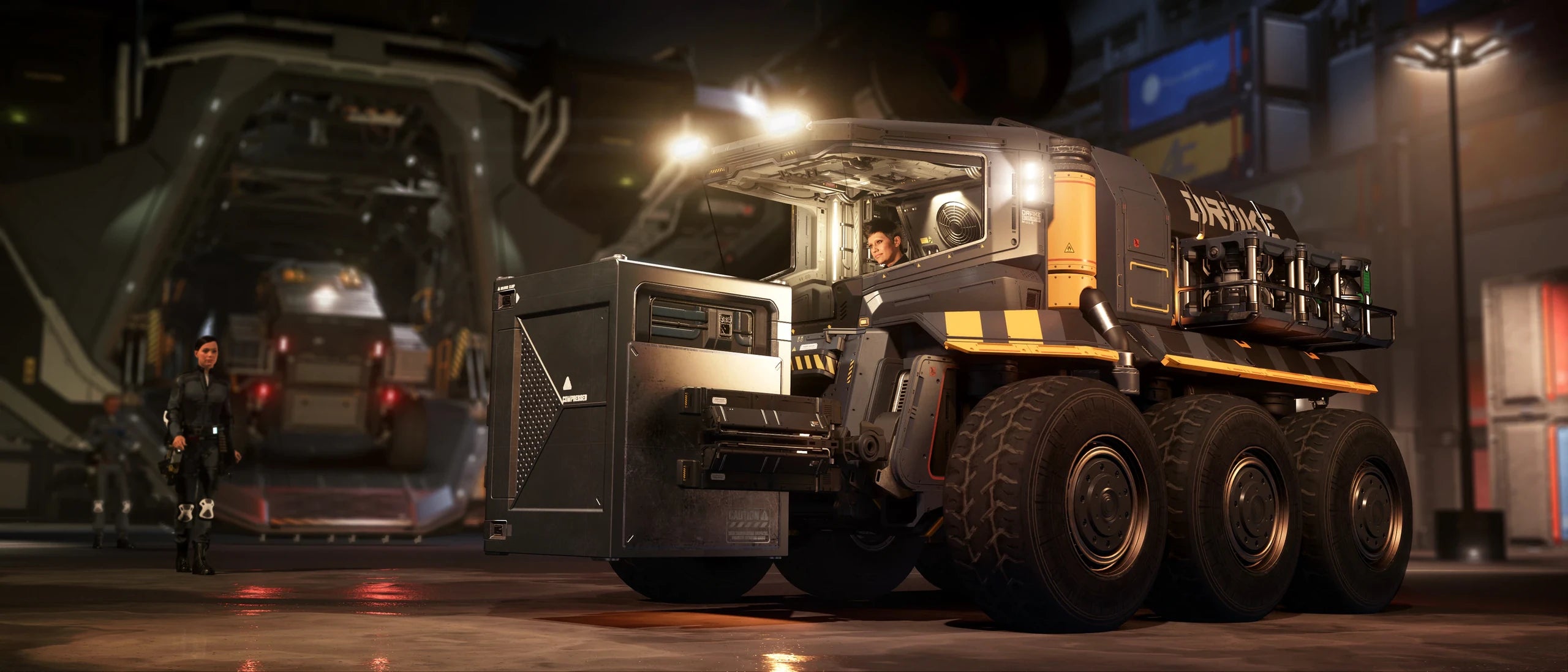 Mule - front 'claw' holding a cargo box in Star Citizen