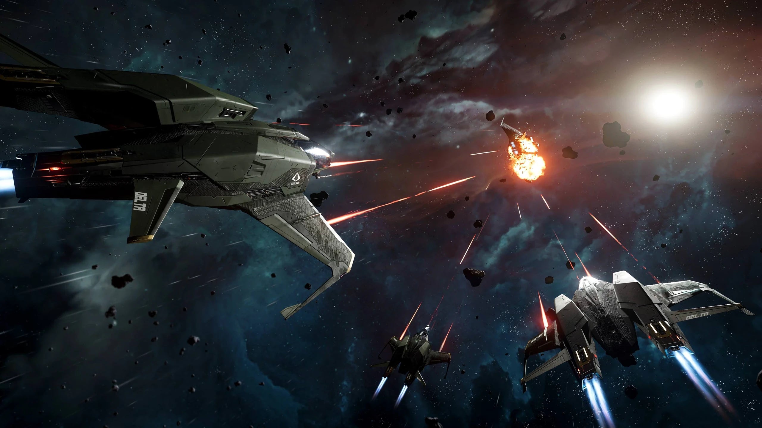 Mustang Delta - s x3 attacking ship in Star Citizen