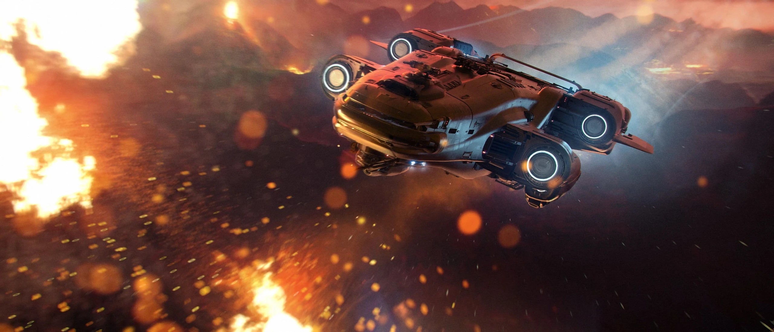 Odyssey - flying over a lava planet in Star Citizen