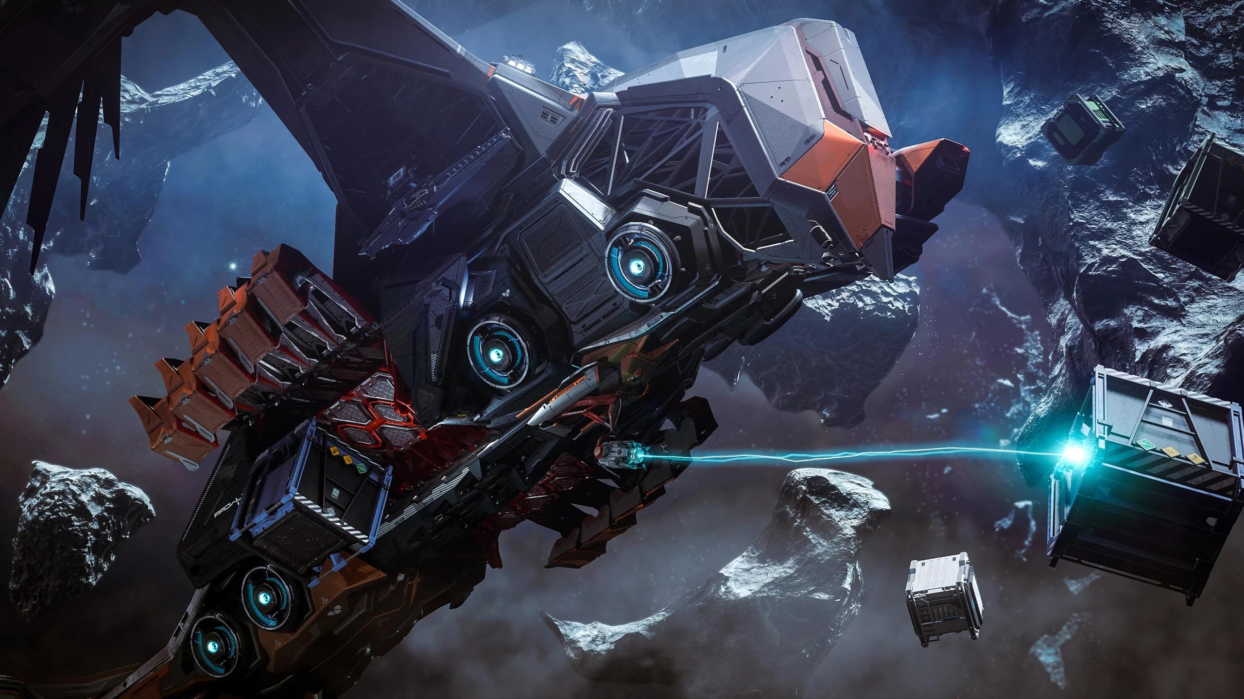 Prowler Utility - in debris field grabbing loose cargo in Star Citizen