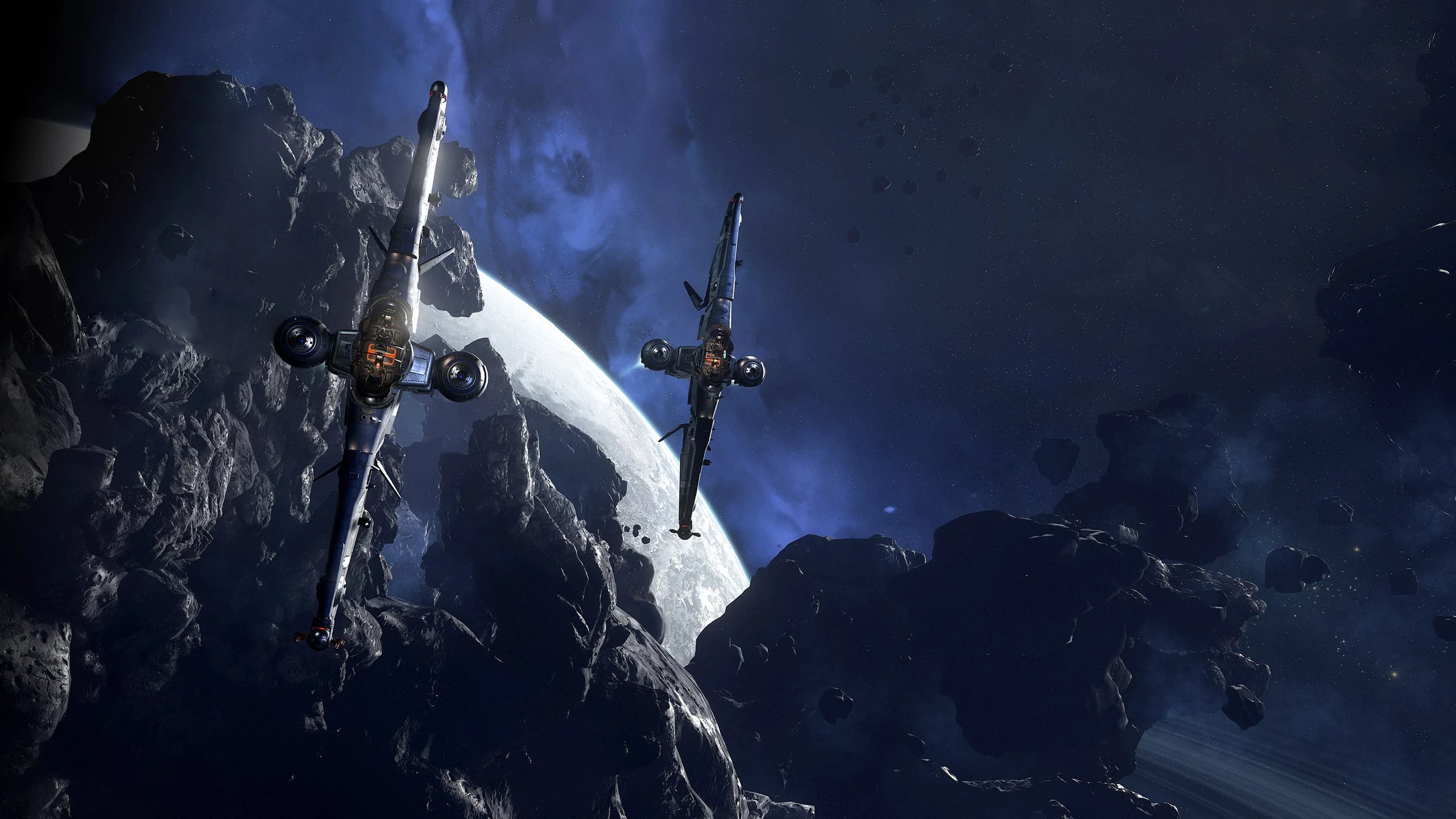 Reliant Kore - Kore x2 in formation though debris field in Star Citizen