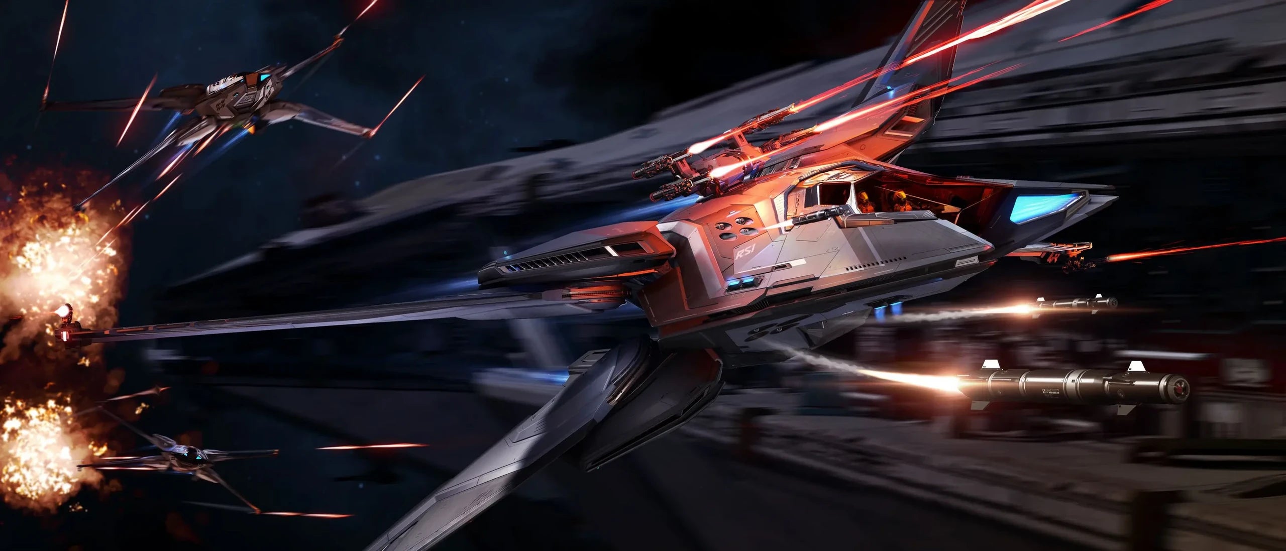 Scorpius - firing a payload of missiles in Star Citizen