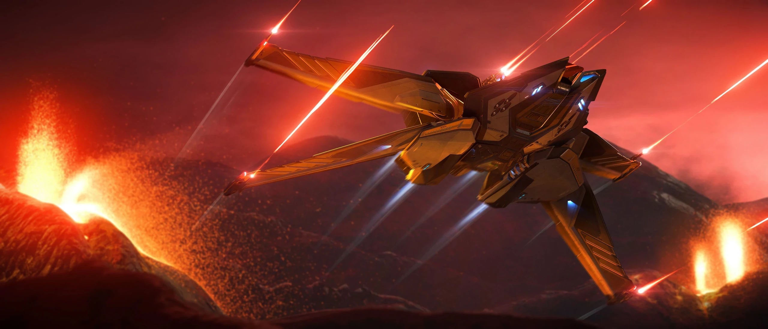 Scorpius - firing weapons on a volcanic planet in Star Citizen