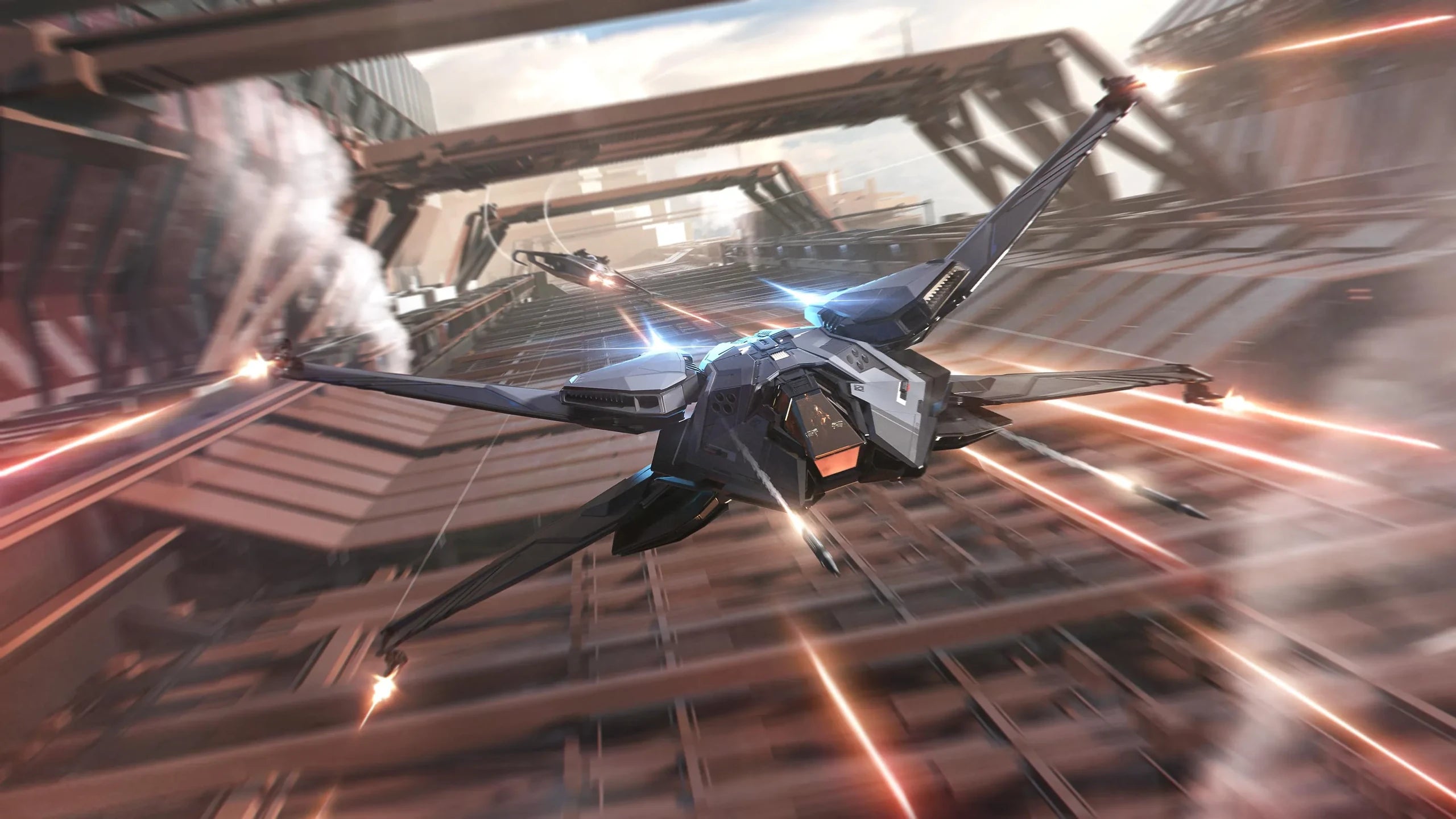 Scorpius - flying low chased by Hurricane in Star Citizen