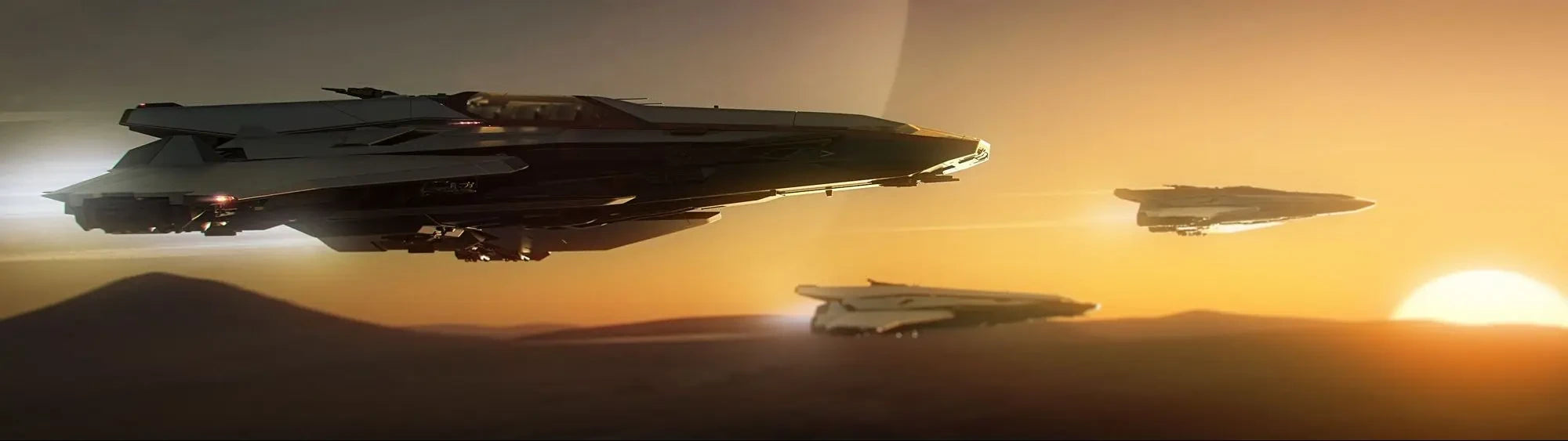 Spirit E1 - in formation with sunset in Star Citizen