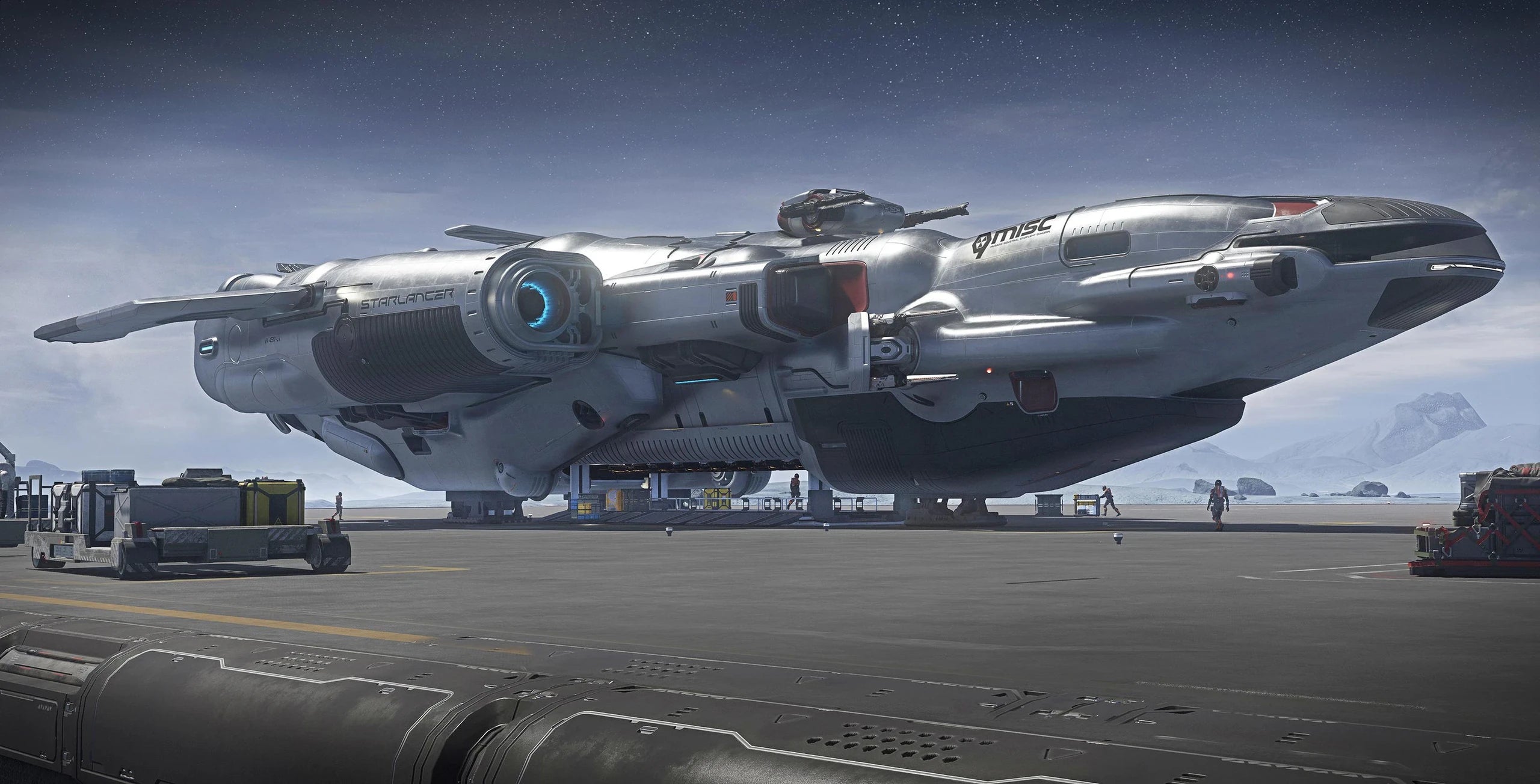 Starlancer MAX - landed on pad loading cargo in Star Citizen