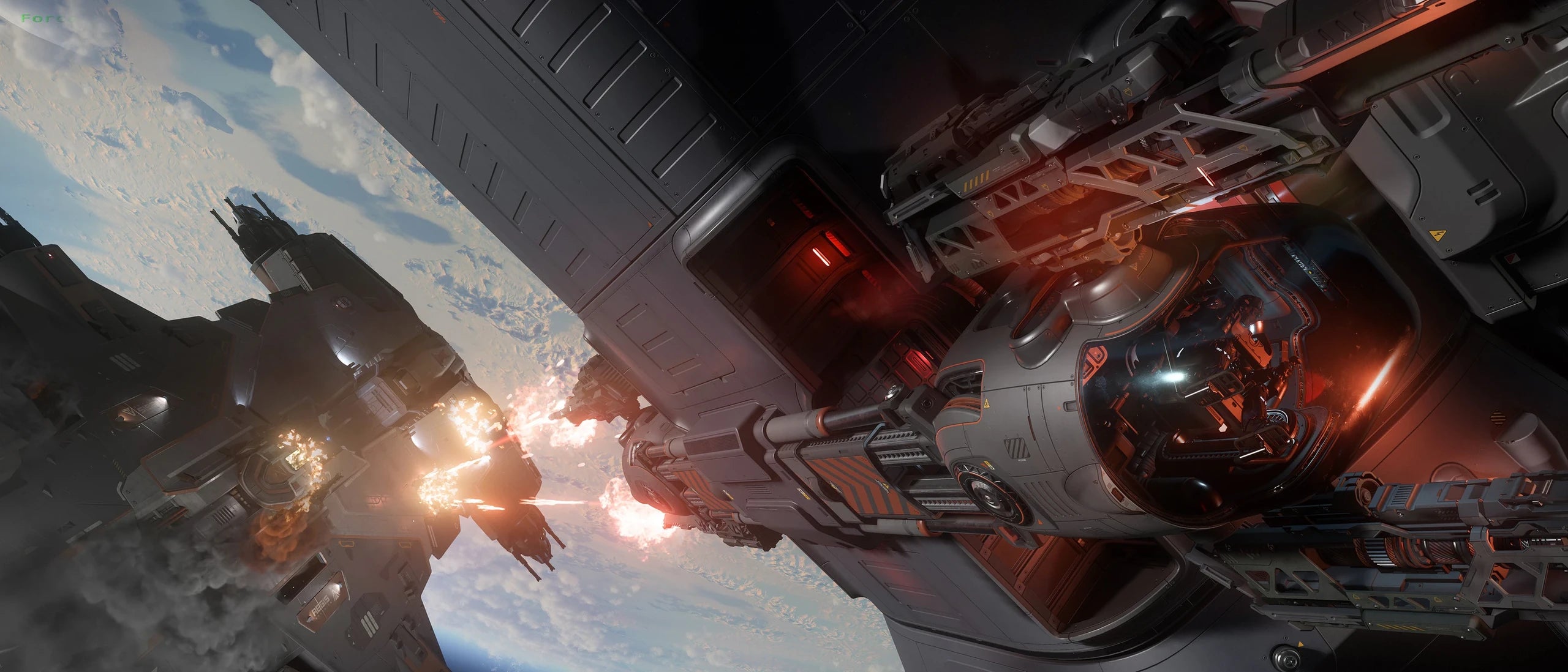 Starlancer TAC - side turrets attacking Hamerhead in Star Citizen