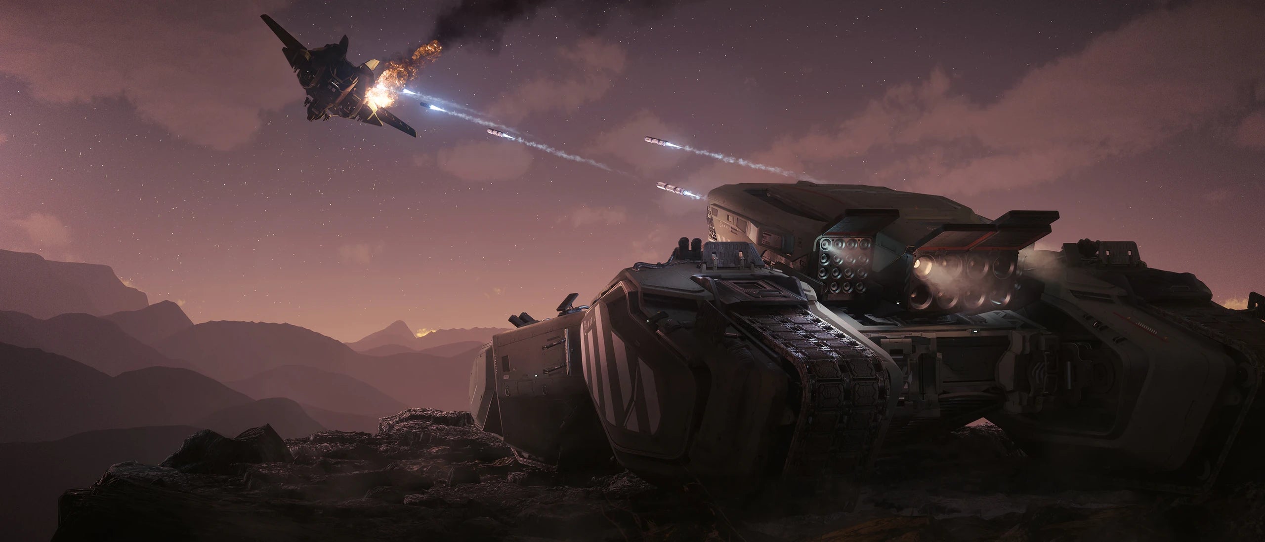 Storm AA - at cliff edge firing at Sabre in Star Citizen