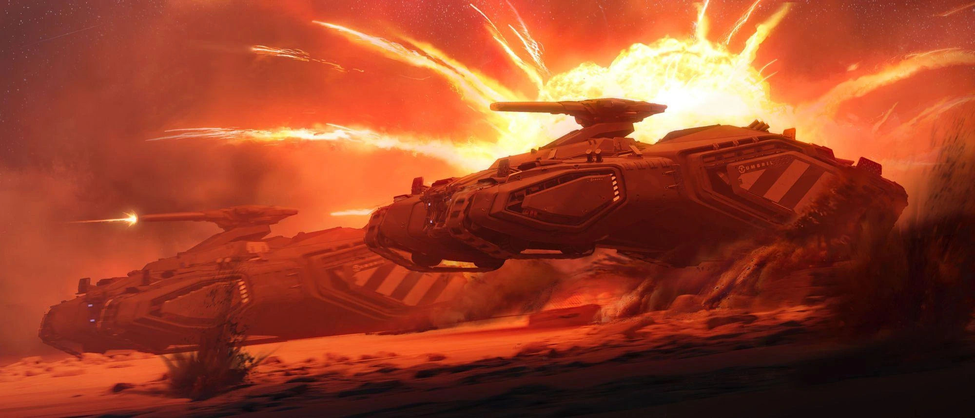 Storm - Gale Force picturing two Tumbril Storms firing in a battlefield in Star Citizen