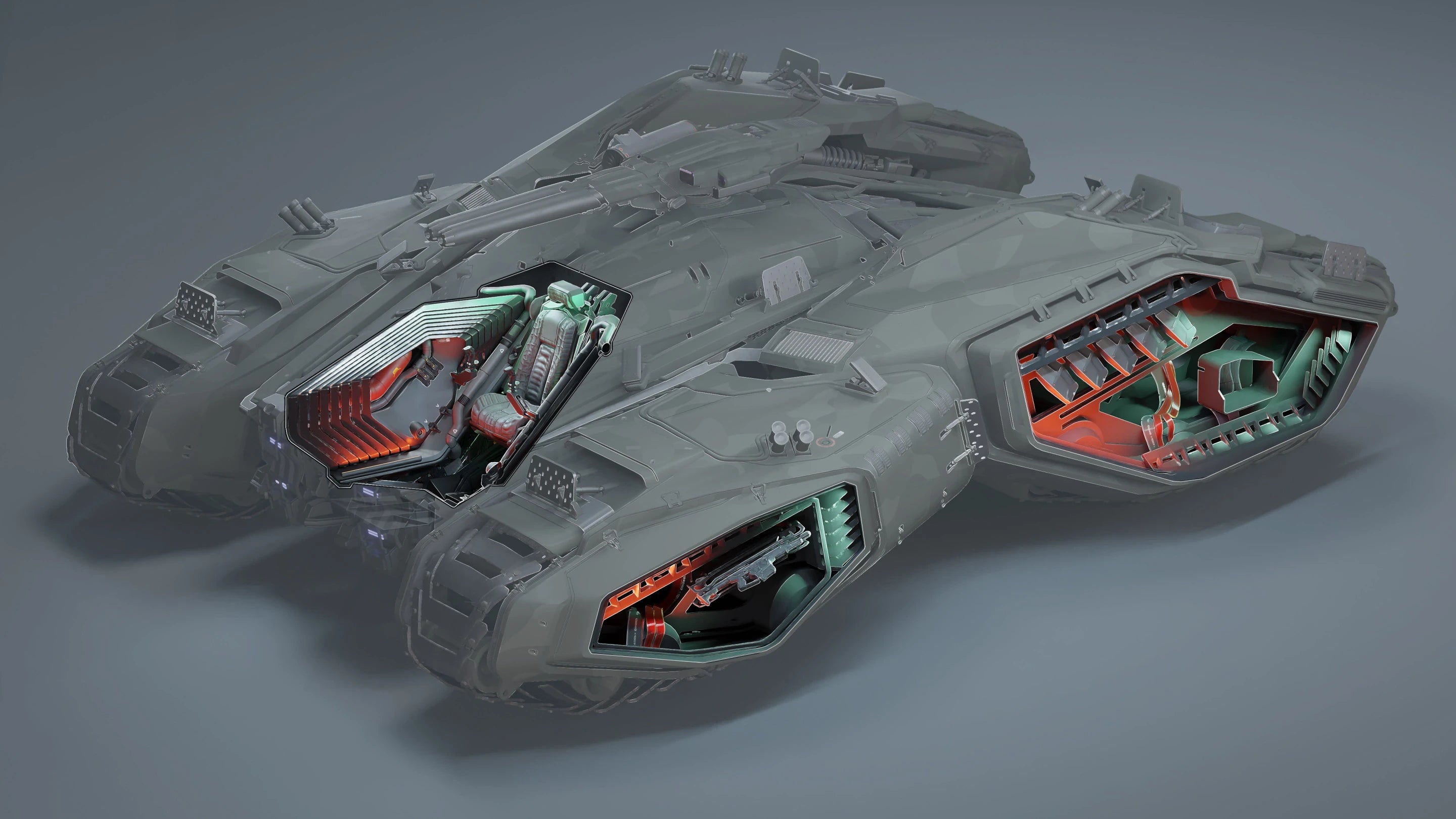 Storm - A semi-transparent view of the Tumbril Storm showcasing specific features in Star Citizen