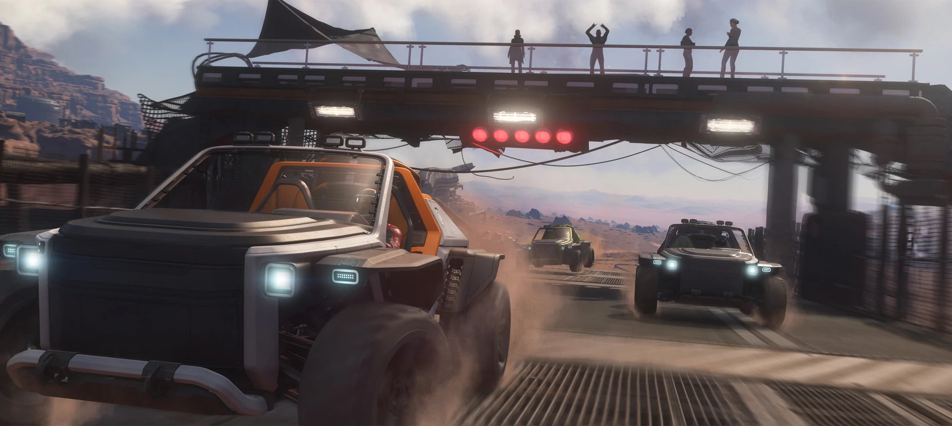 STV Buggy - STV x3 racing through start-finish line in Star Citizen