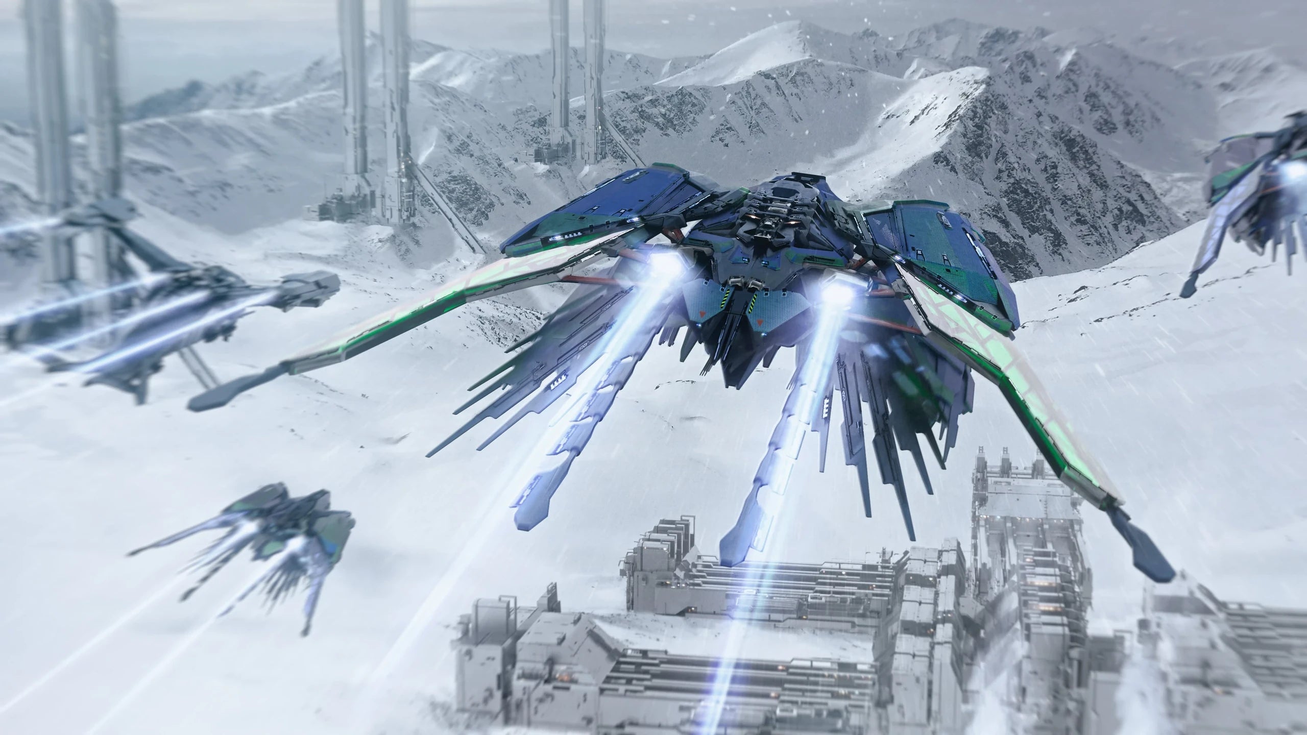 Talon - and Prowler flying in atmosphere in Star Citizen