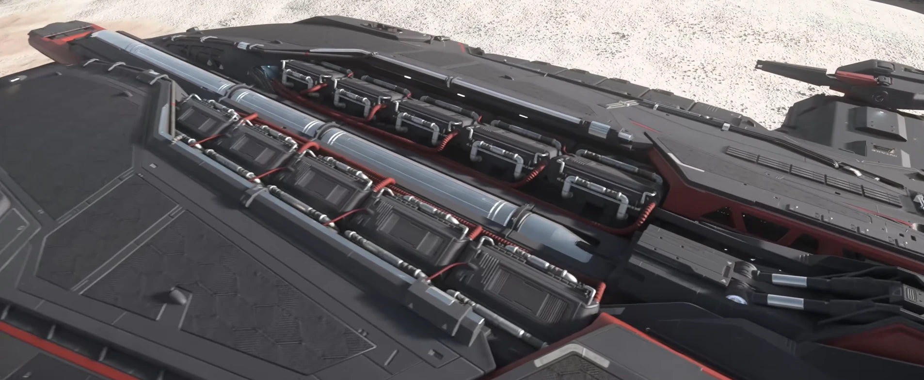Tiburon - A view of the Supremacy-10T Laser Beam laid into the hull of the Aegis Dynamics Tiburon in Star Citizen