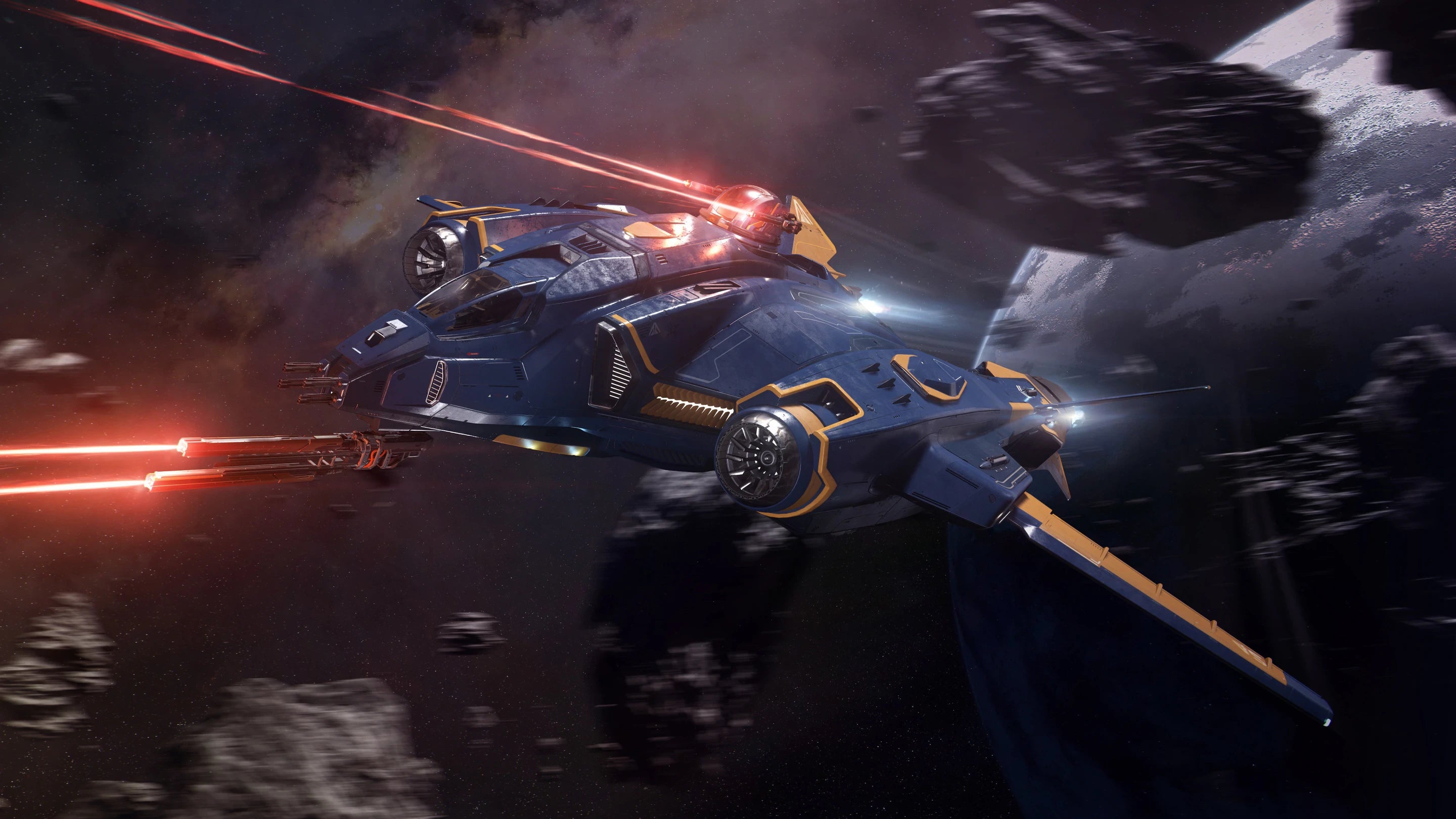 Vanguard Sentinel - Sentinel - Flying through debris field firing guns