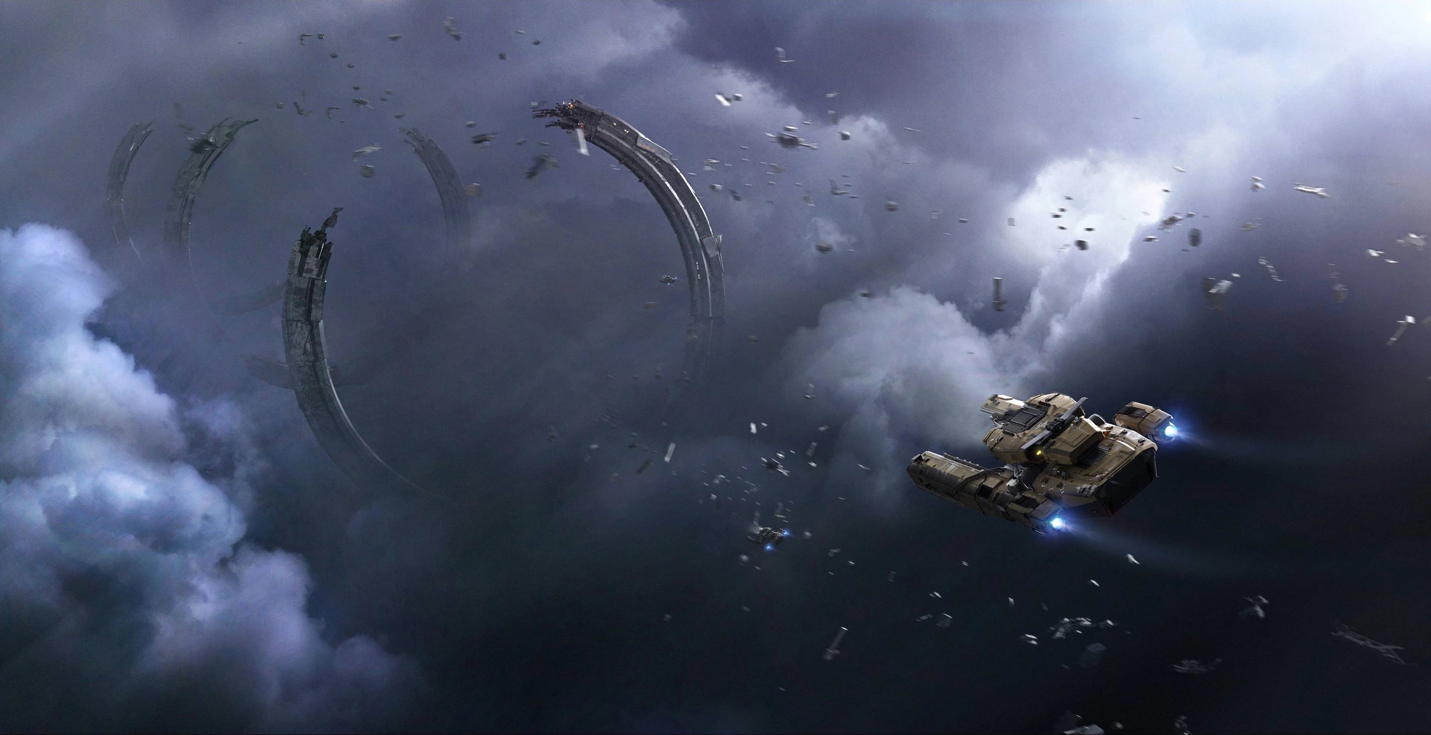 Vulture - x2 Flying through station debris in Star Citizen