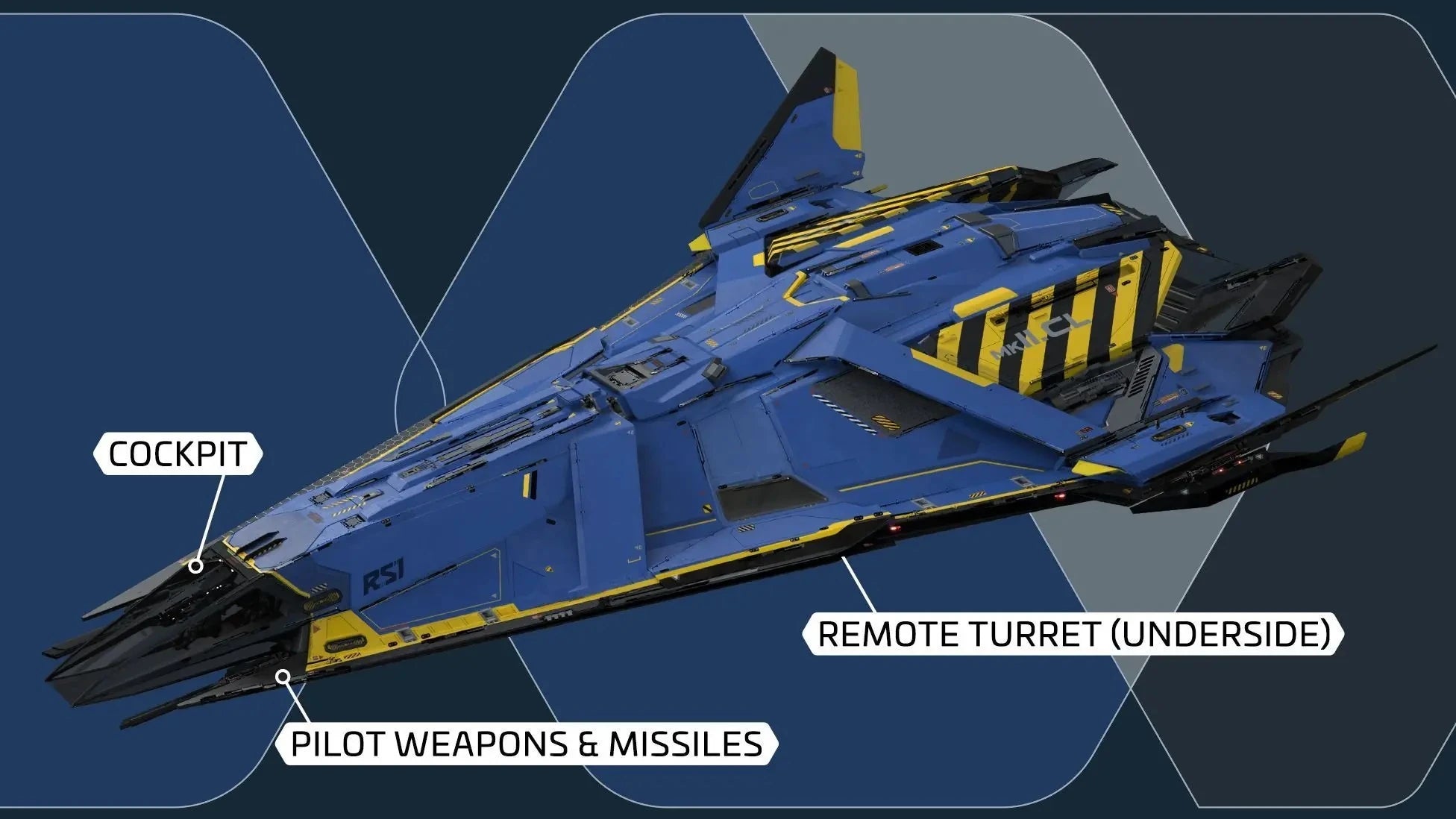 Zeus CL - RSI Zeus MkII CL exterior with labels in Star Citizen